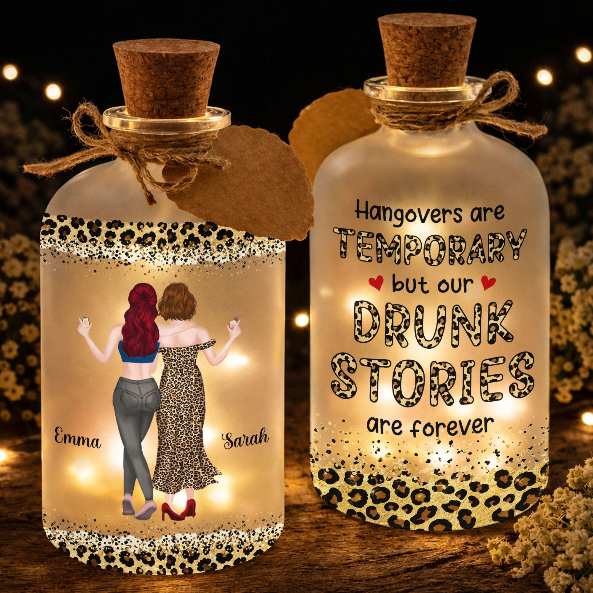 Personalized Short Bottle Light Best Friend Gift Leopard Print