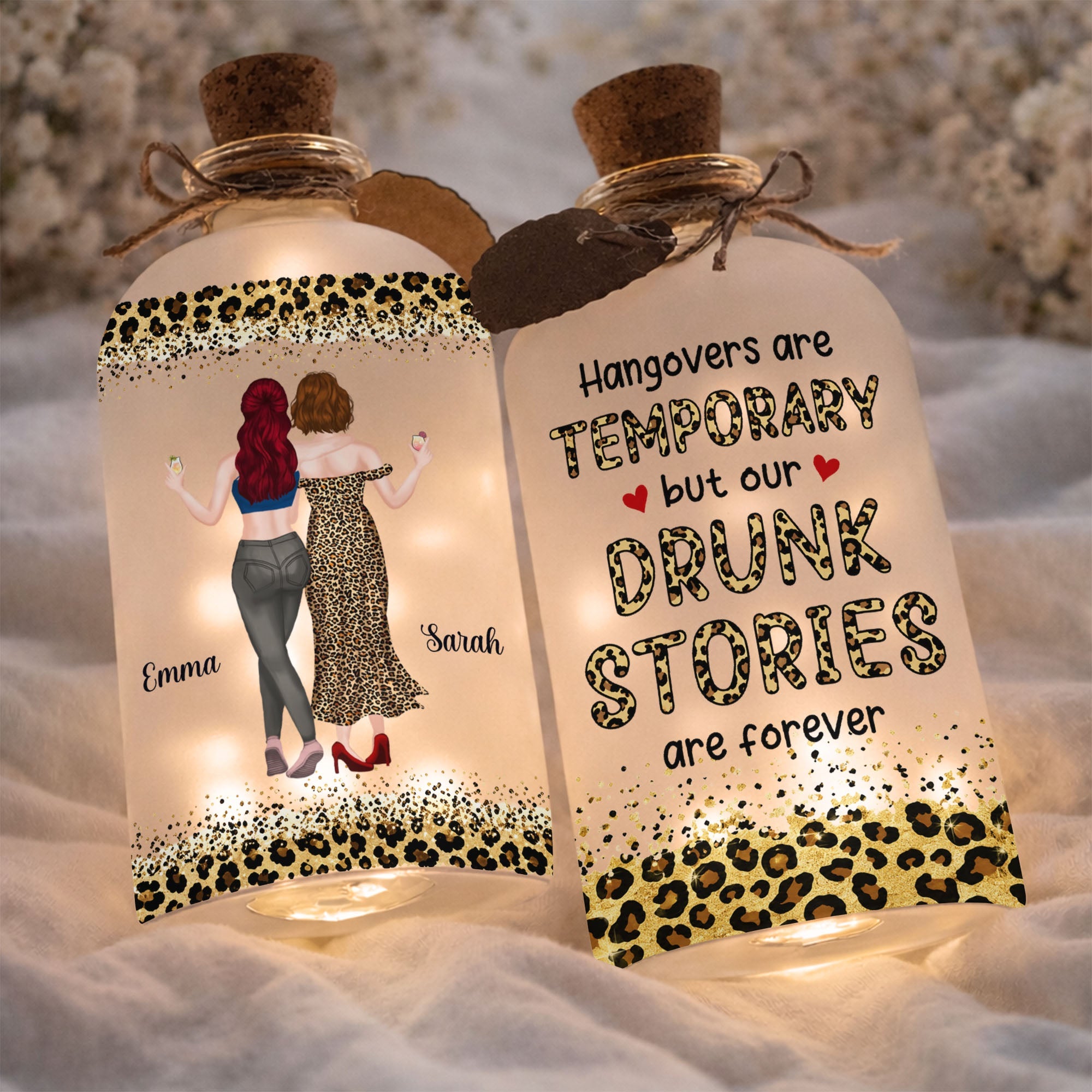 Personalized Short Bottle Light Best Friend Gift Leopard Print