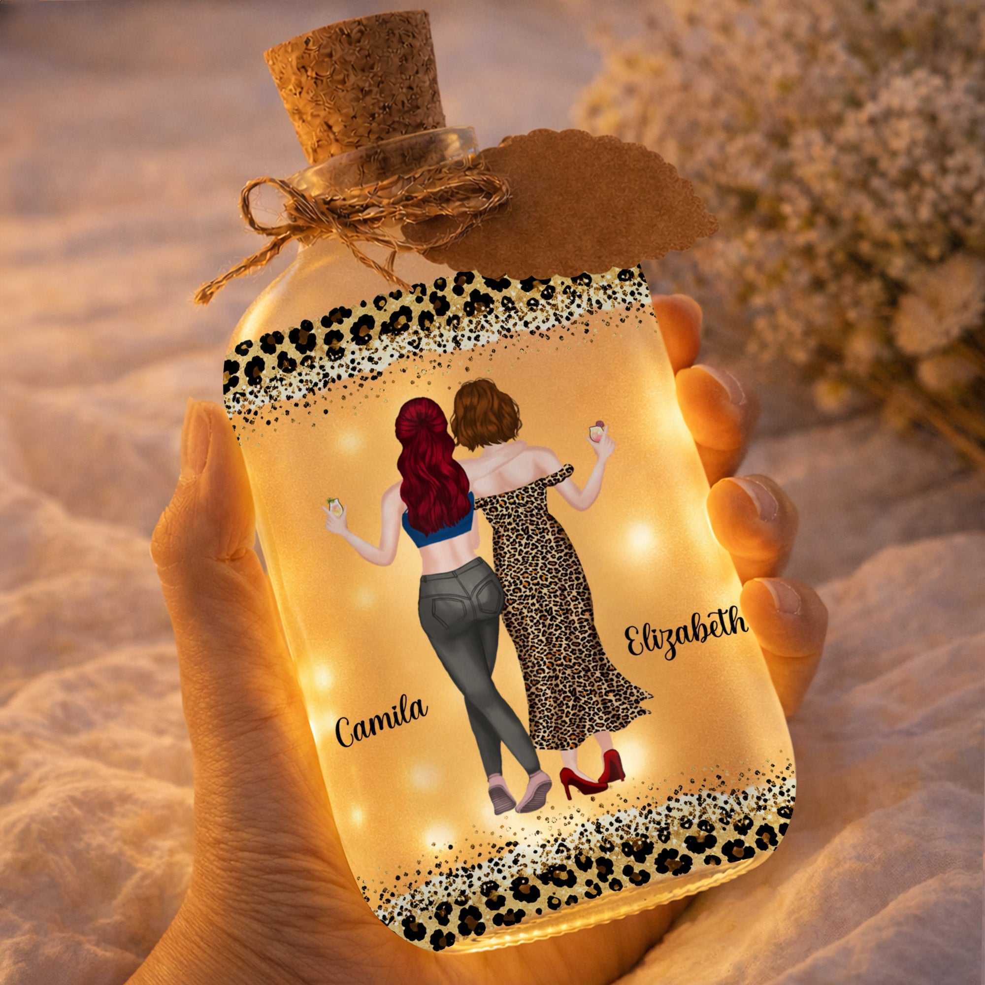 Personalized Short Bottle Light Best Friend Gift Leopard Print