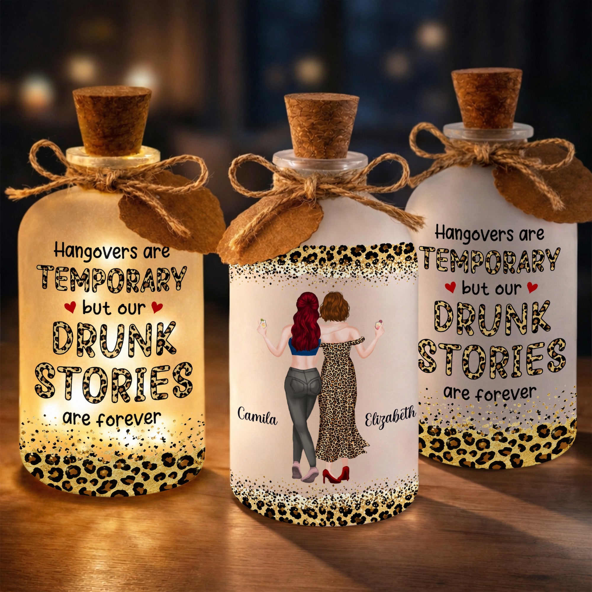 Personalized Short Bottle Light Best Friend Gift Leopard Print