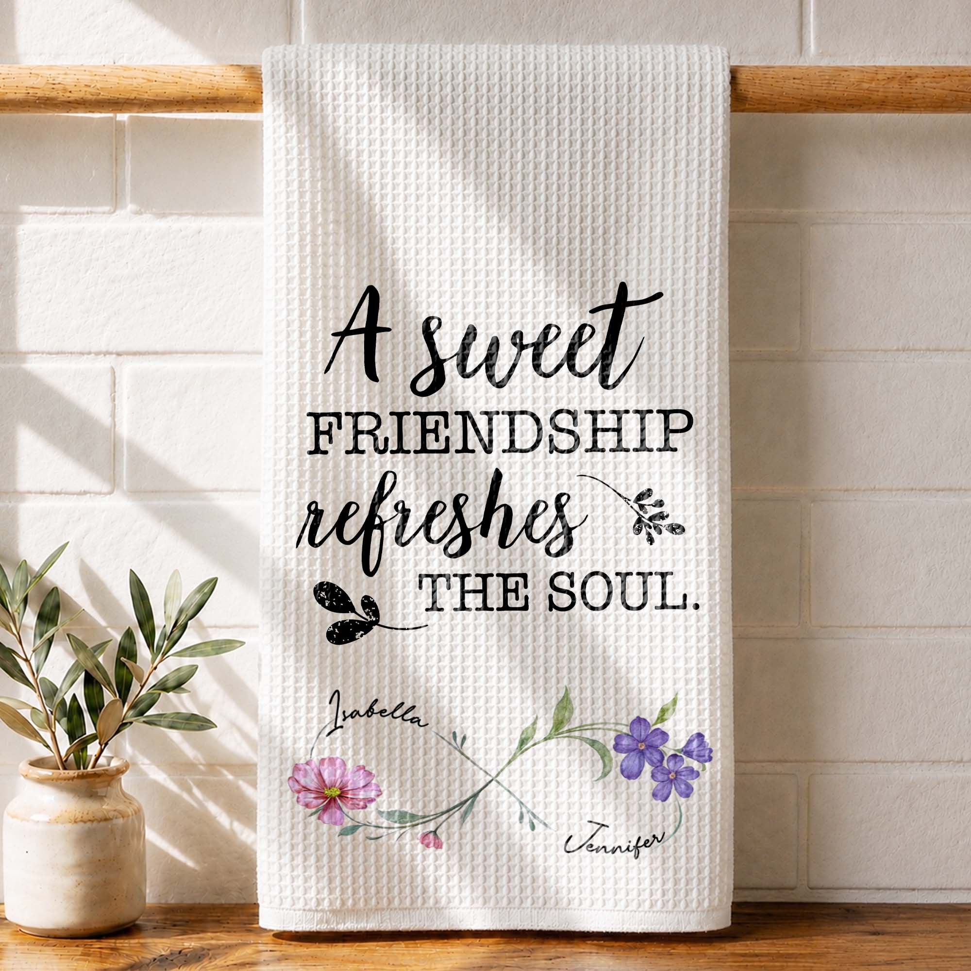 Personalized Kitchen Towel Custom Birth Month Flowers Gift for Best Friends Kitchen Towel GradoCreations