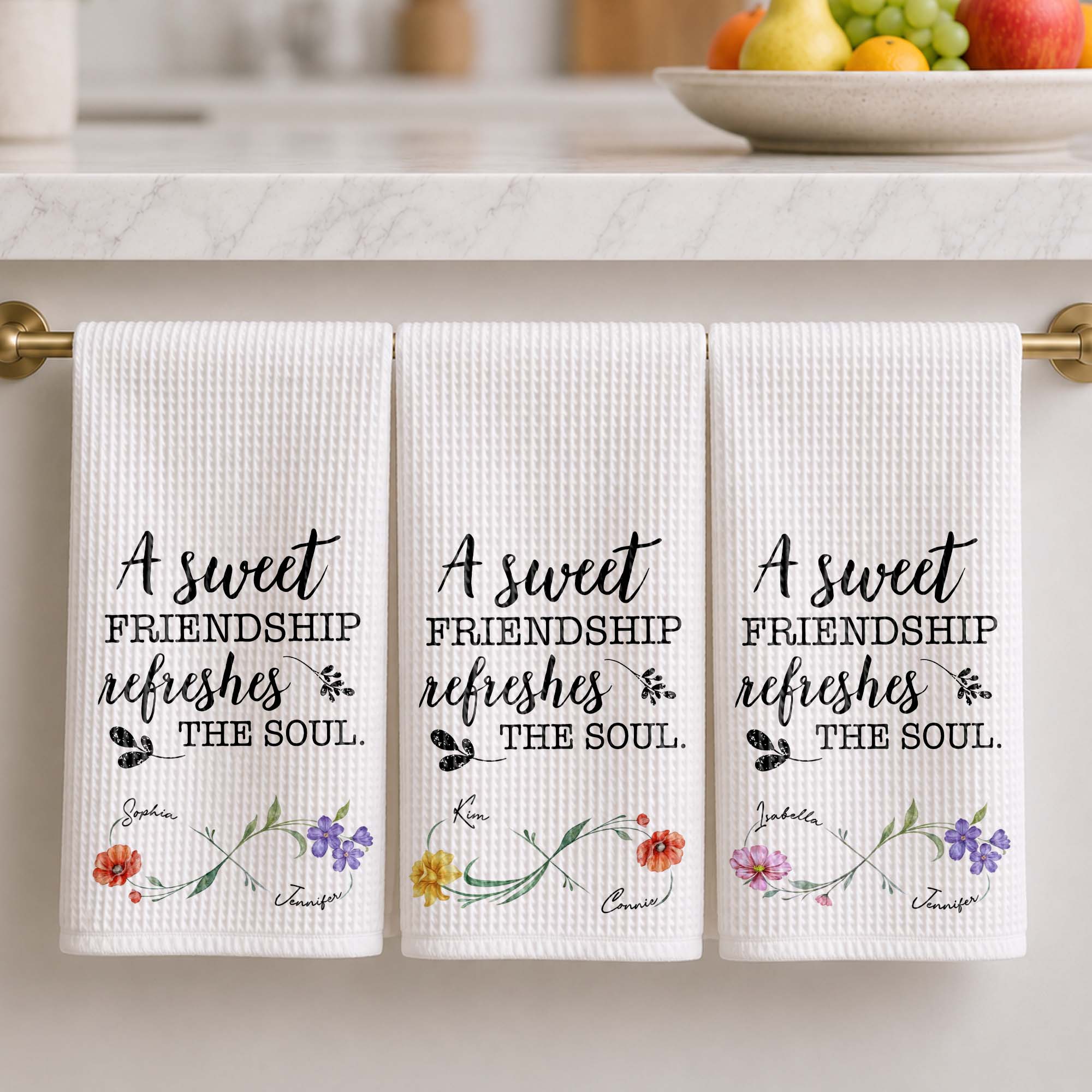 Personalized Kitchen Towel Custom Birth Month Flowers Gift for Best Friends Kitchen Towel GradoCreations
