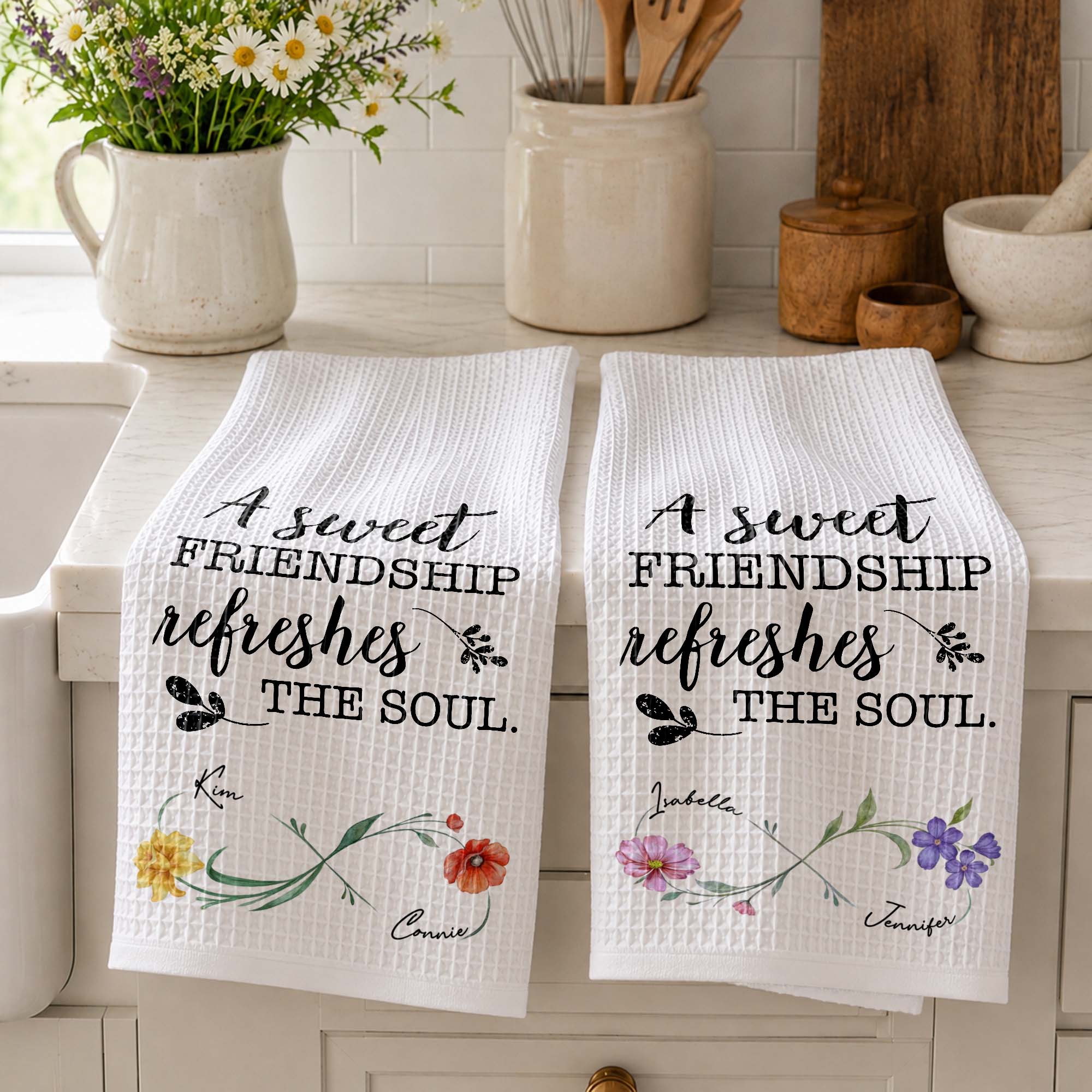 Personalized Kitchen Towel Custom Birth Month Flowers Gift for Best Friends Kitchen Towel GradoCreations
