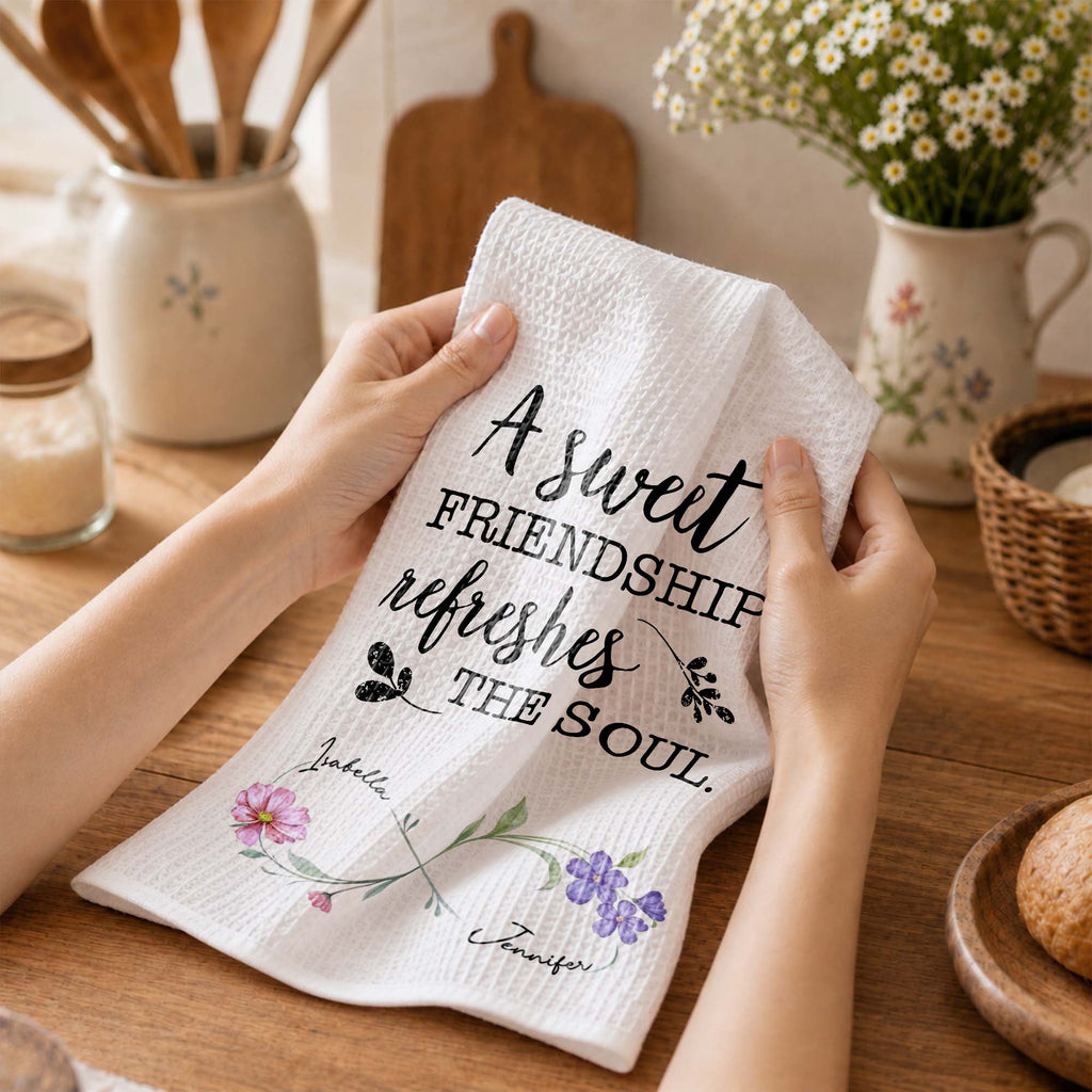 Personalized Kitchen Towel Custom Birth Month Flowers Gift for Best Friends Kitchen Towel GradoCreations