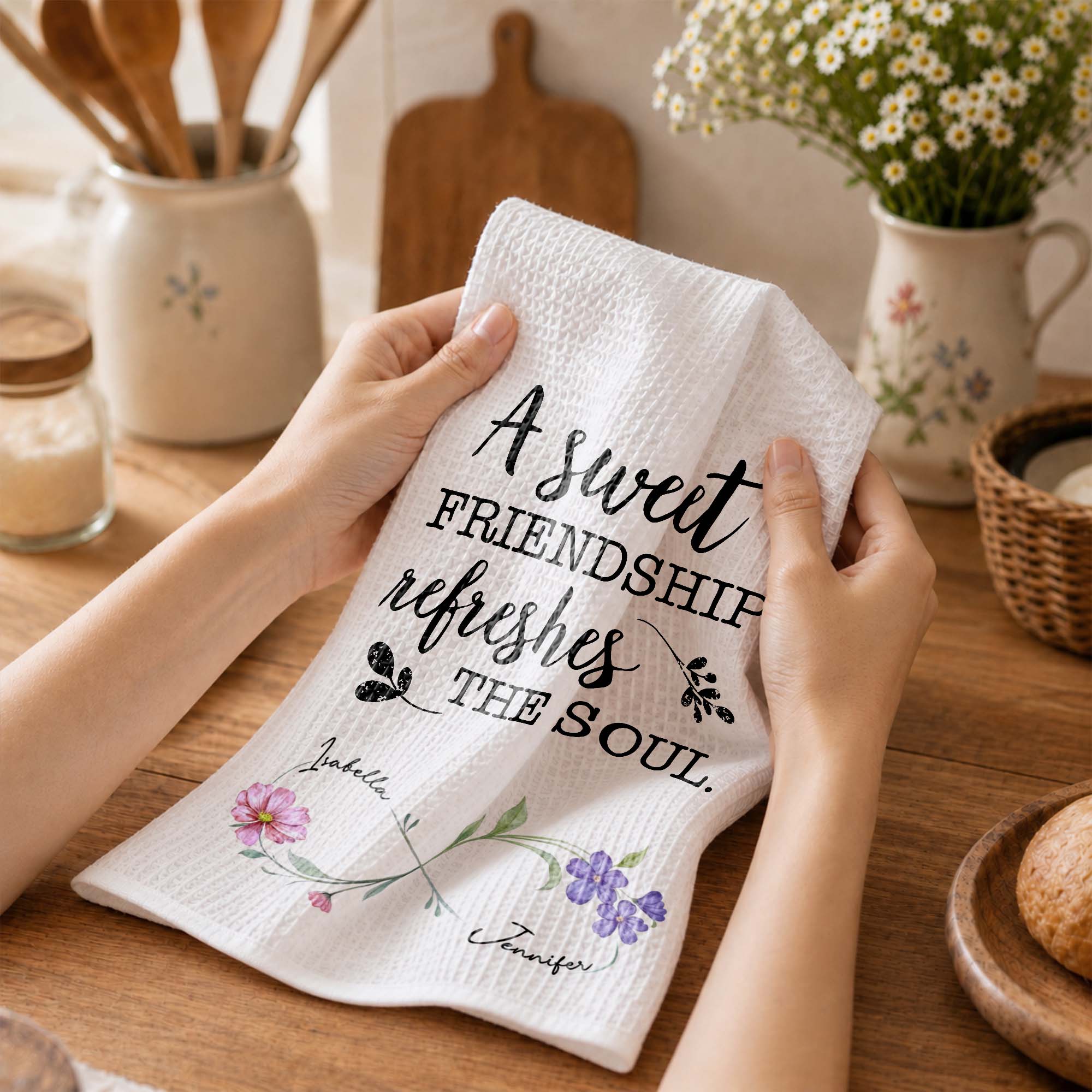 Personalized Kitchen Towel Custom Birth Month Flowers Gift for Best Friends Kitchen Towel GradoCreations