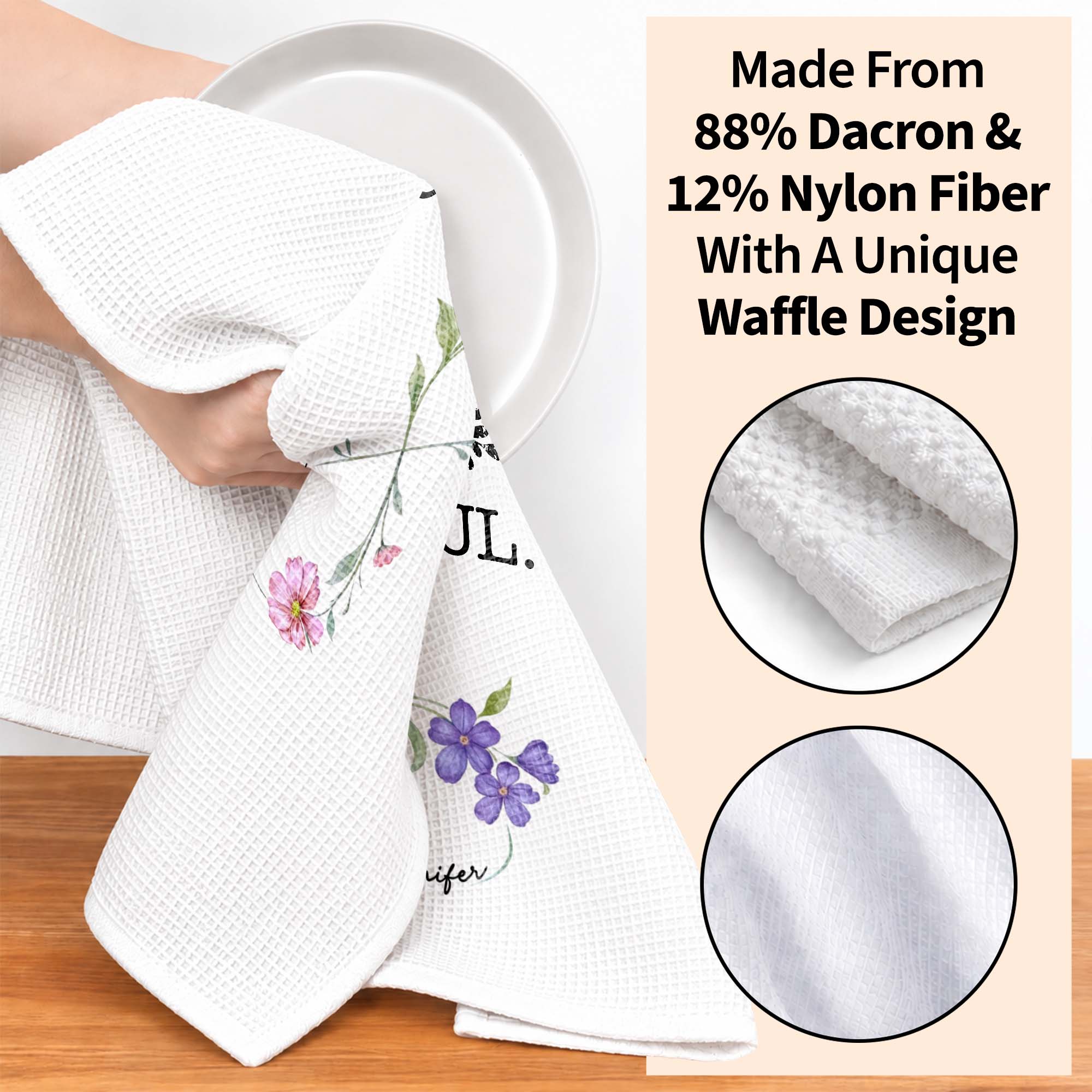 Personalized Kitchen Towel Custom Birth Month Flowers Gift for Best Friends Kitchen Towel GradoCreations