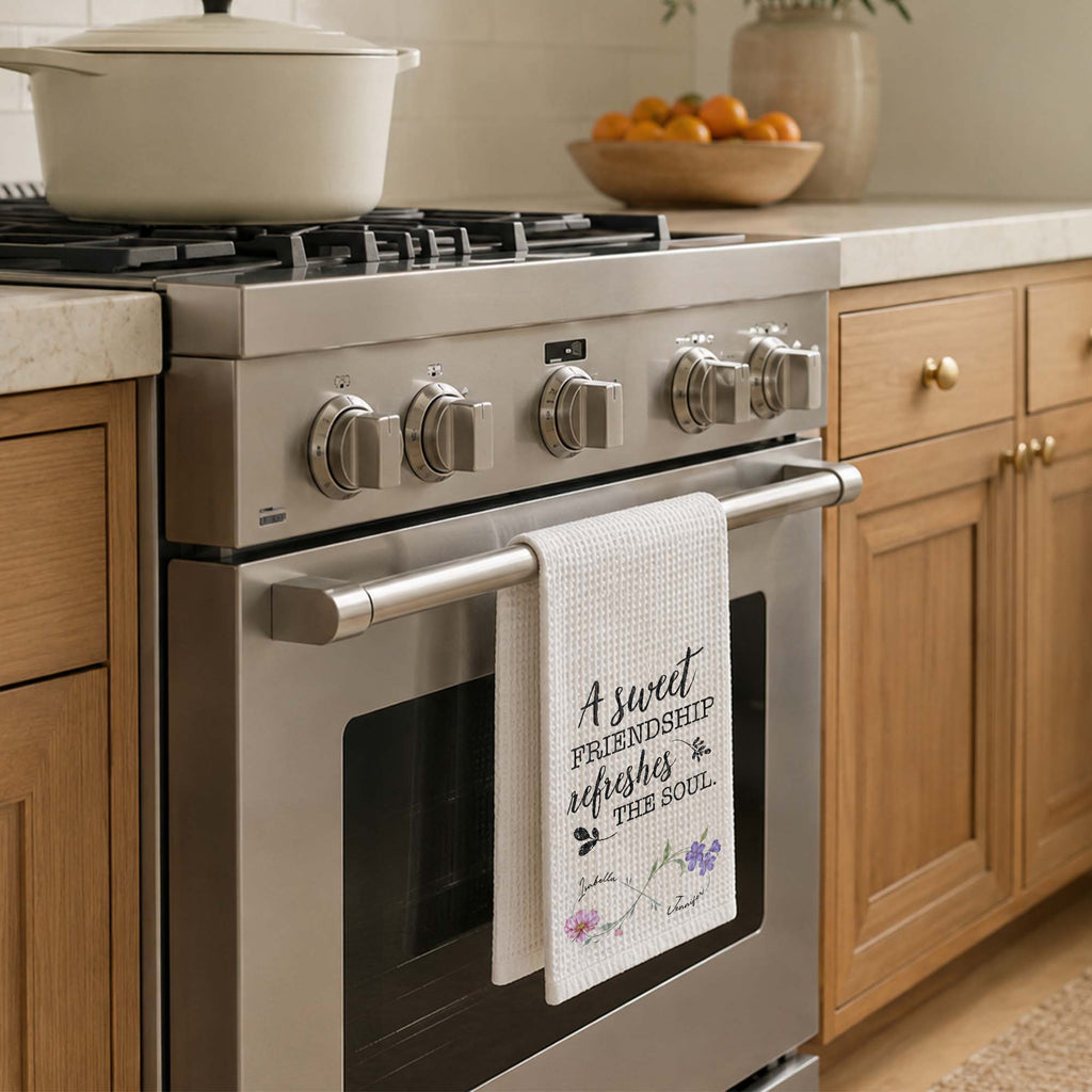 Personalized Kitchen Towel Custom Birth Month Flowers Gift for Best Friends Kitchen Towel GradoCreations