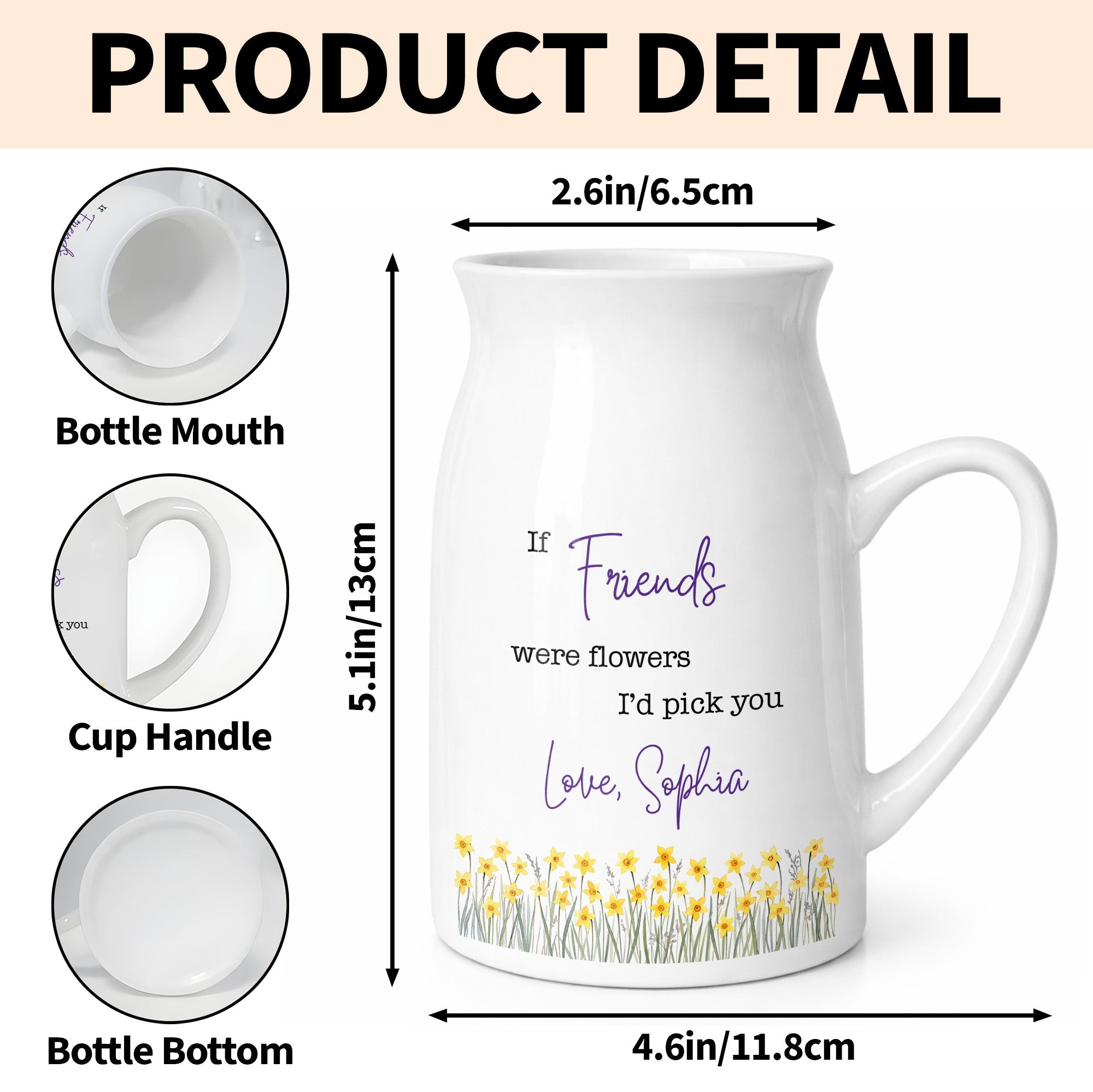 Personalized Ceramic Flower Vase Best Friend Gift Idea Flower Vase GradoCreations