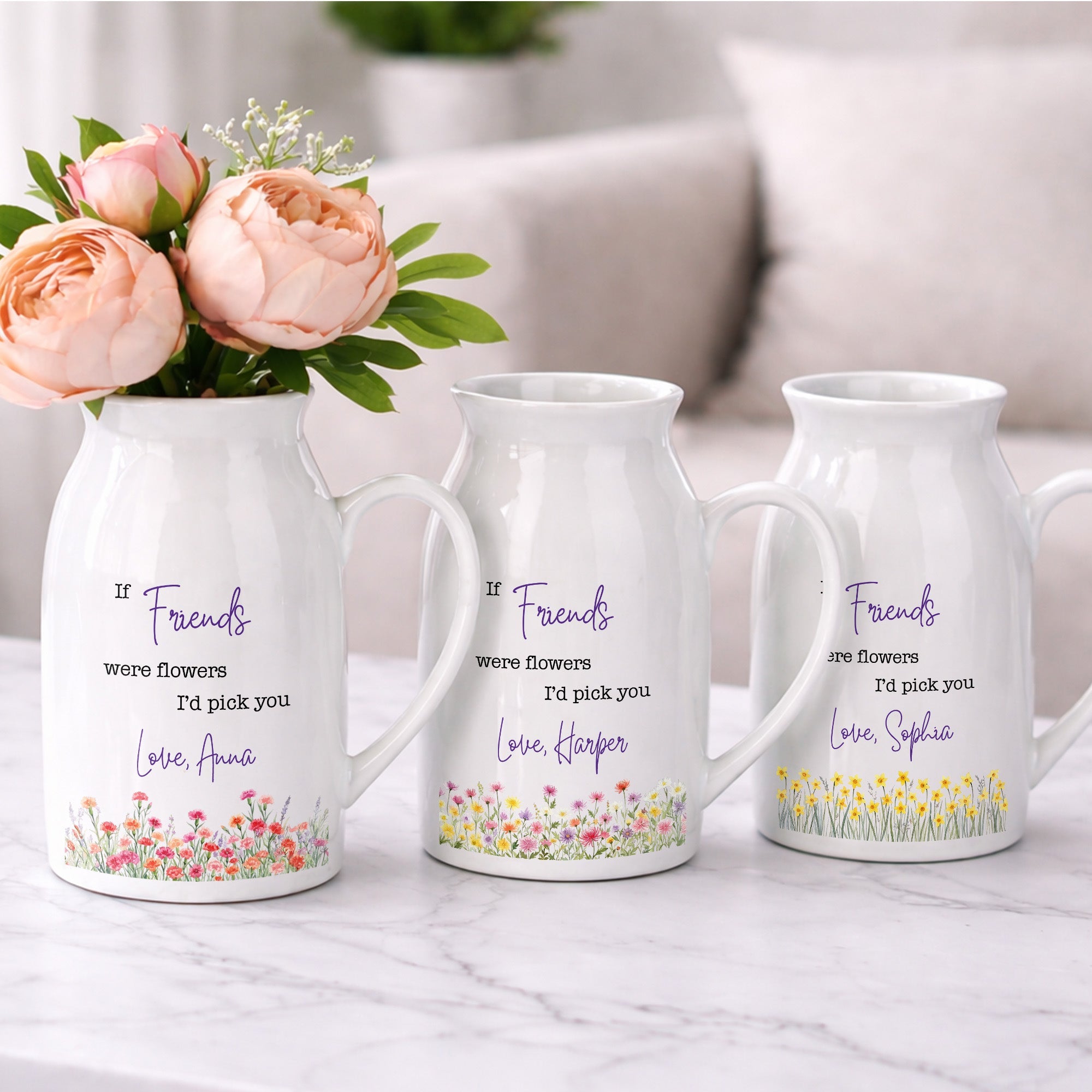 Personalized Ceramic Flower Vase Best Friend Gift Idea Flower Vase GradoCreations