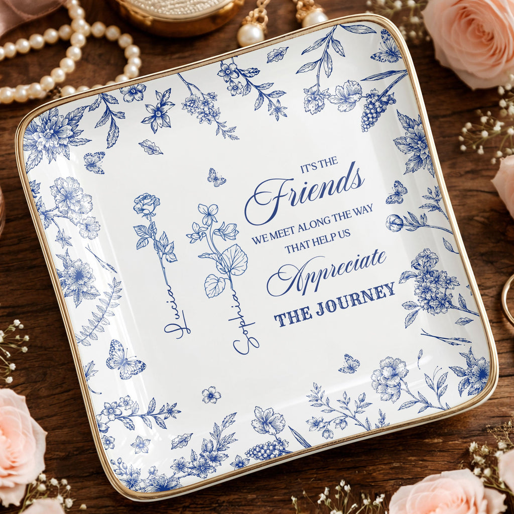 Personalized Birth Month Flowers Jewelry Dish Custom Gift for Friends