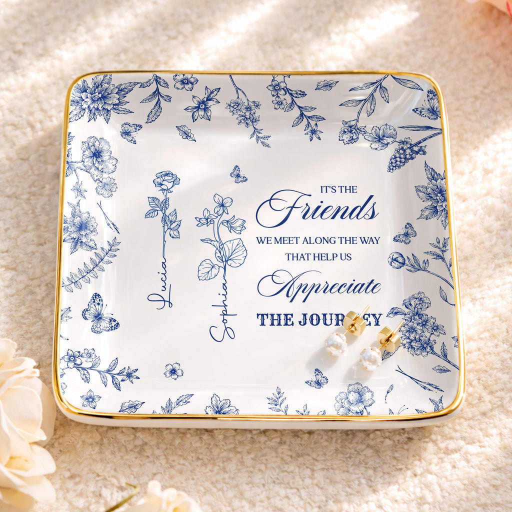 Personalized Birth Month Flowers Jewelry Dish Custom Gift for Friends