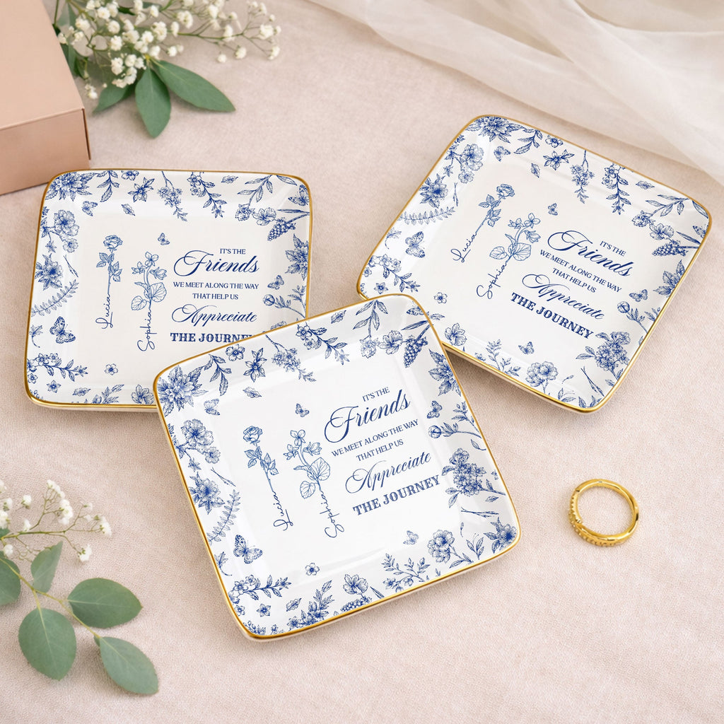 Personalized Birth Month Flowers Jewelry Dish Custom Gift for Friends