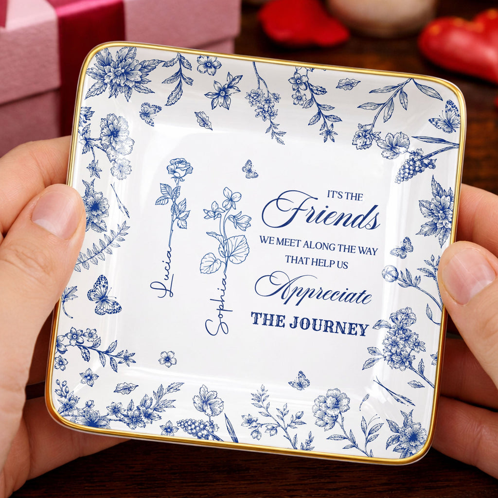 Personalized Birth Month Flowers Jewelry Dish Custom Gift for Friends