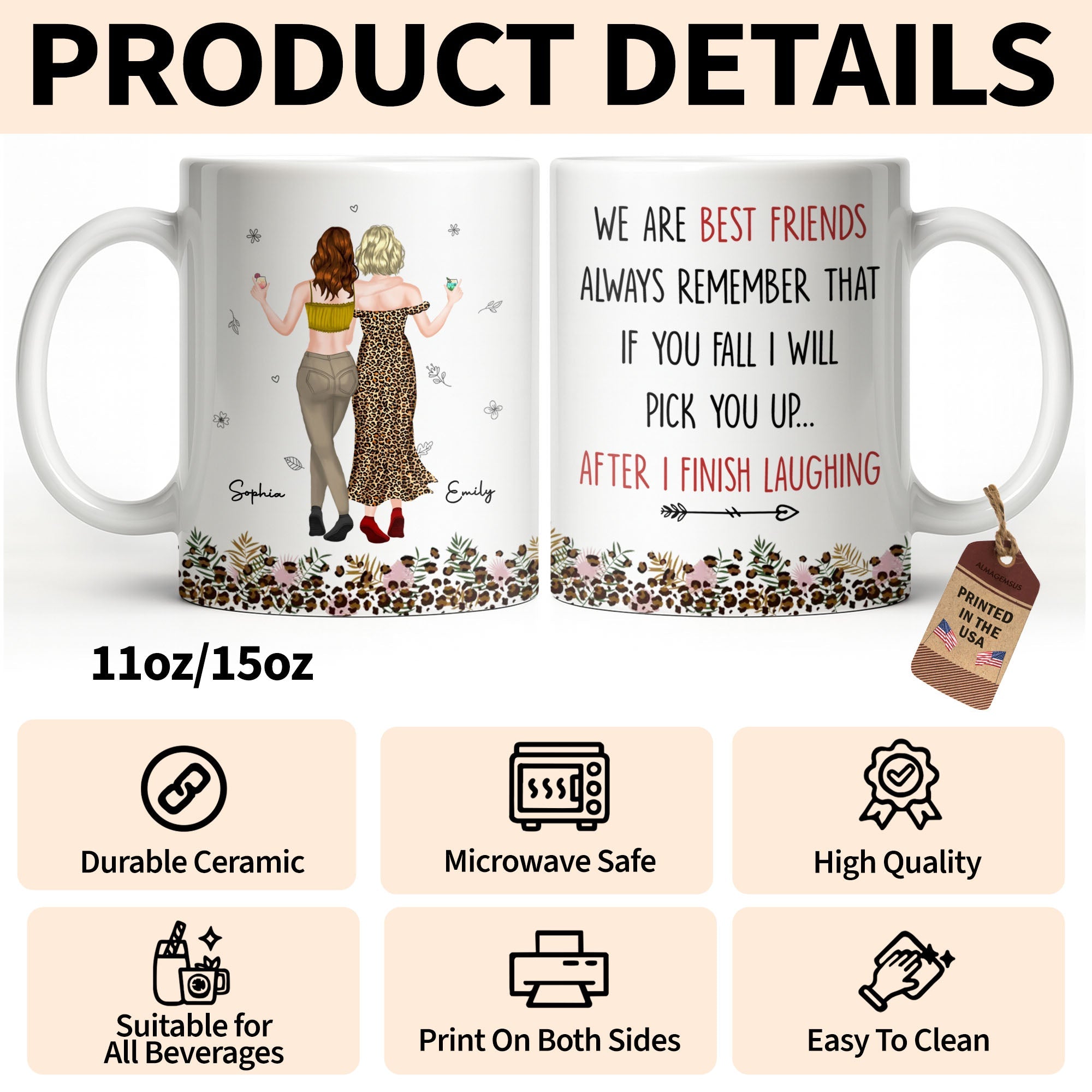 Personalized Leopard Print Best Friend Mug Custom Gift Edge-to-edge Mug GradoCreations