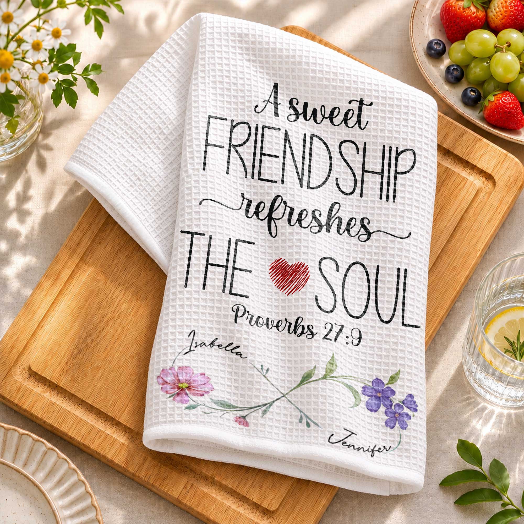 Personalized Kitchen Towel Gift for Best Friends with Flowers Kitchen Towel GradoCreations