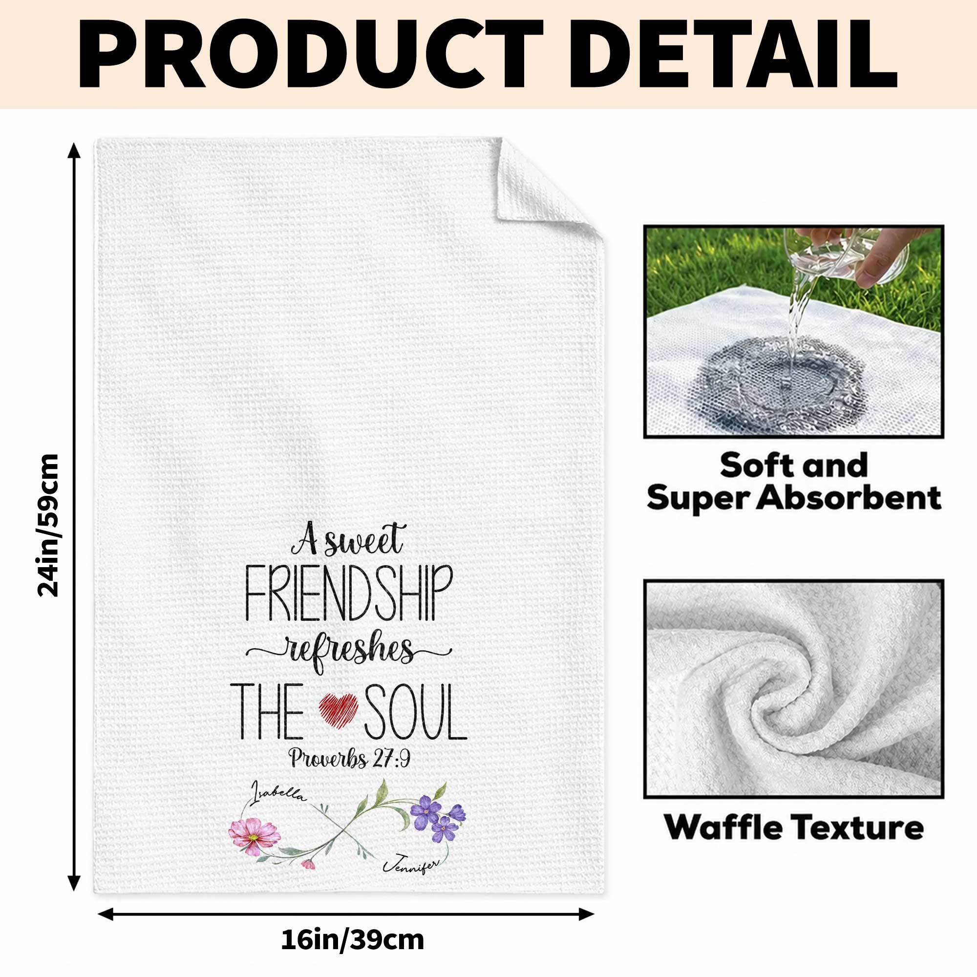 Personalized Kitchen Towel Gift for Best Friends with Flowers Kitchen Towel GradoCreations