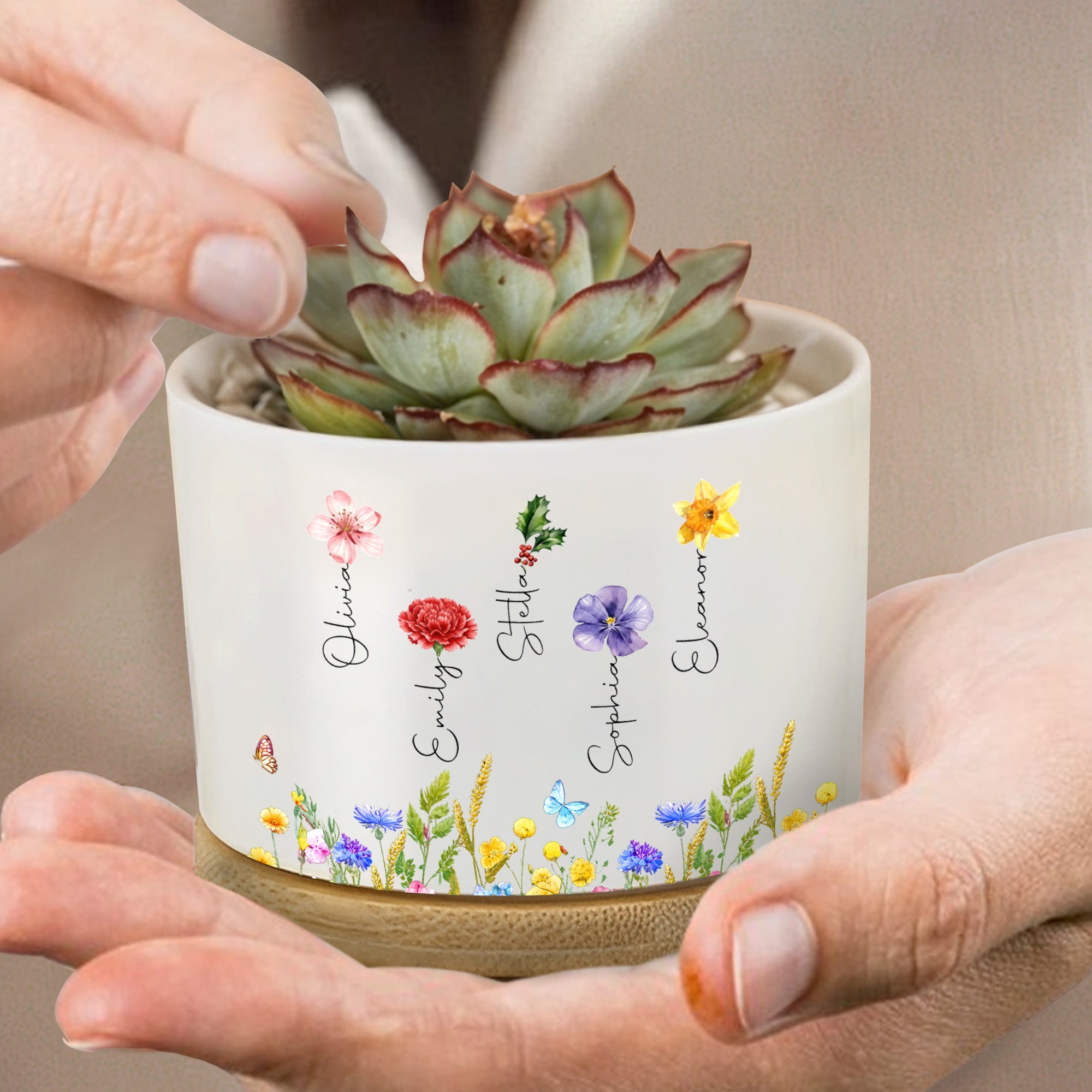 Personalized Birth Month Flower Ceramic Plant Pot Gift for Best Friends Ceramic Plant Pot GradoCreations