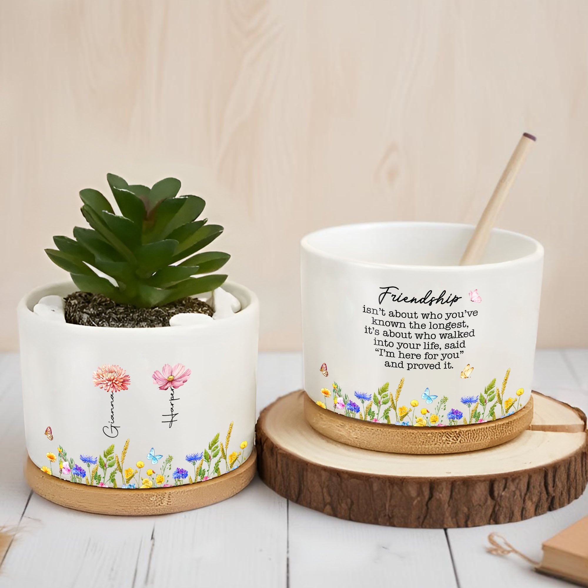 Personalized Birth Month Flower Ceramic Plant Pot Gift for Best Friends Ceramic Plant Pot GradoCreations