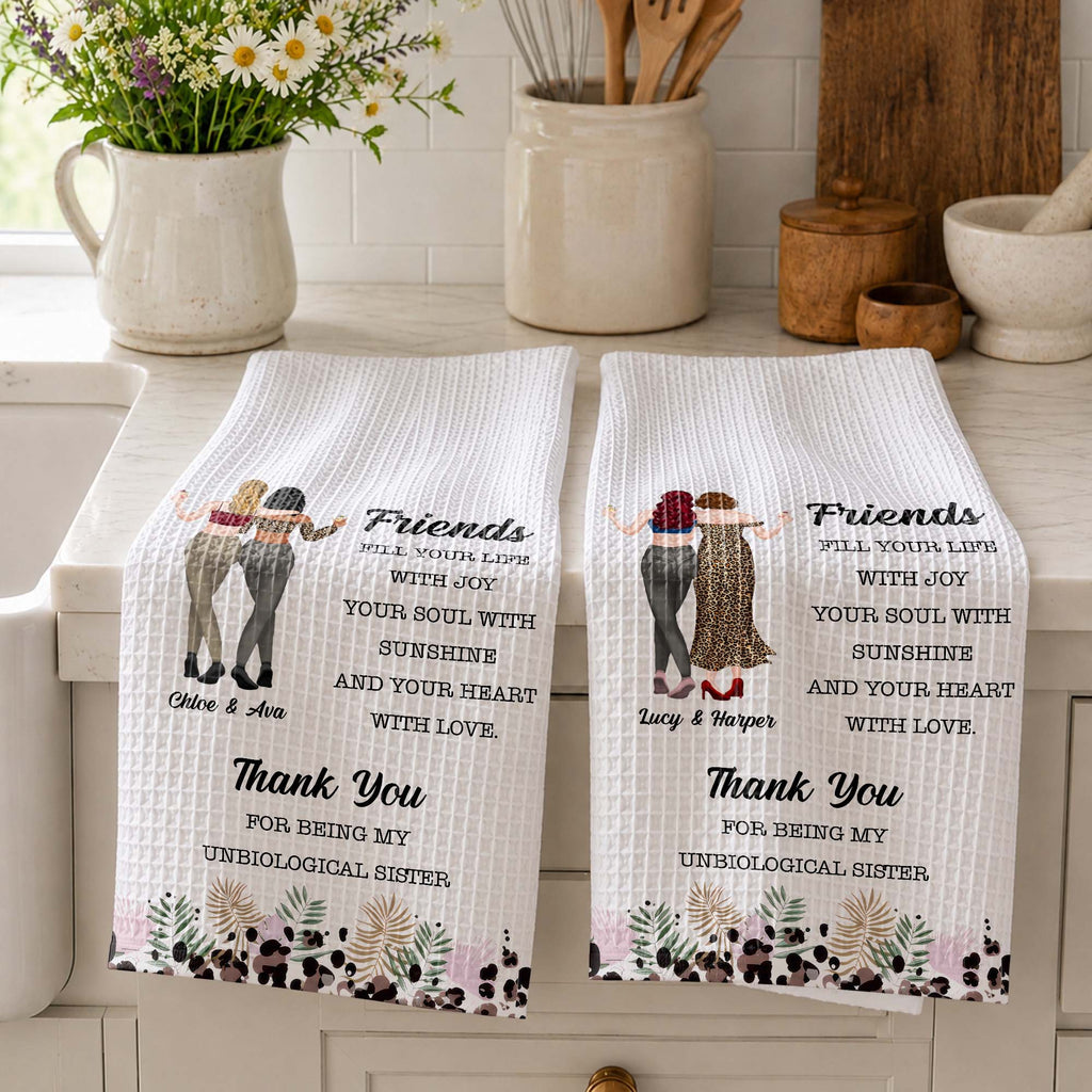 Personalized Kitchen Towel Best Friend Gift Unbiological Sister