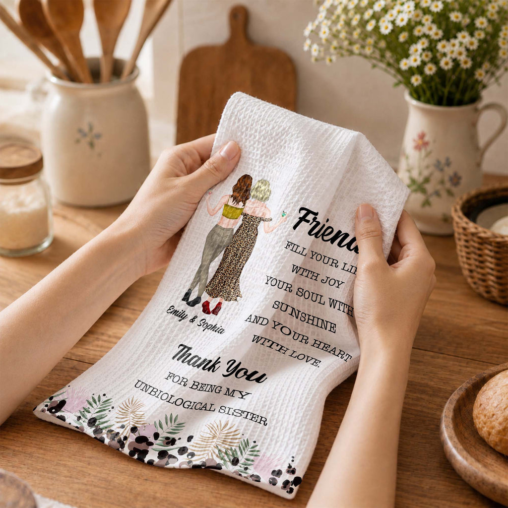 Personalized Kitchen Towel Best Friend Gift Unbiological Sister