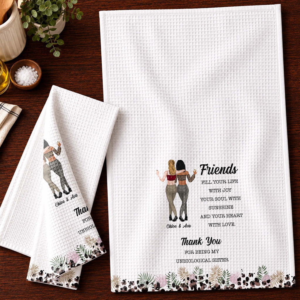 Personalized Kitchen Towel Best Friend Gift Unbiological Sister