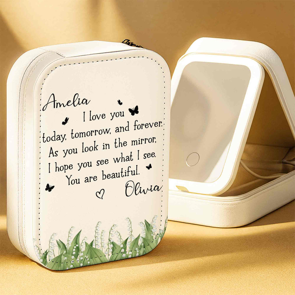 Personalized Jewelry Box with LED Mirror Custom Name Gift for Mom Jewelry Box With LED Mirror GradoCreations