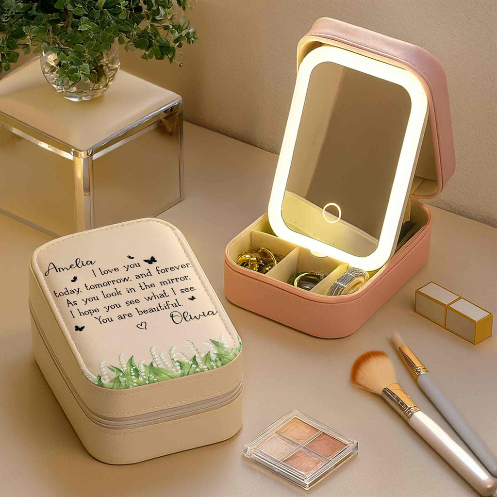 Personalized Jewelry Box with LED Mirror Custom Name Gift for Mom Jewelry Box With LED Mirror GradoCreations
