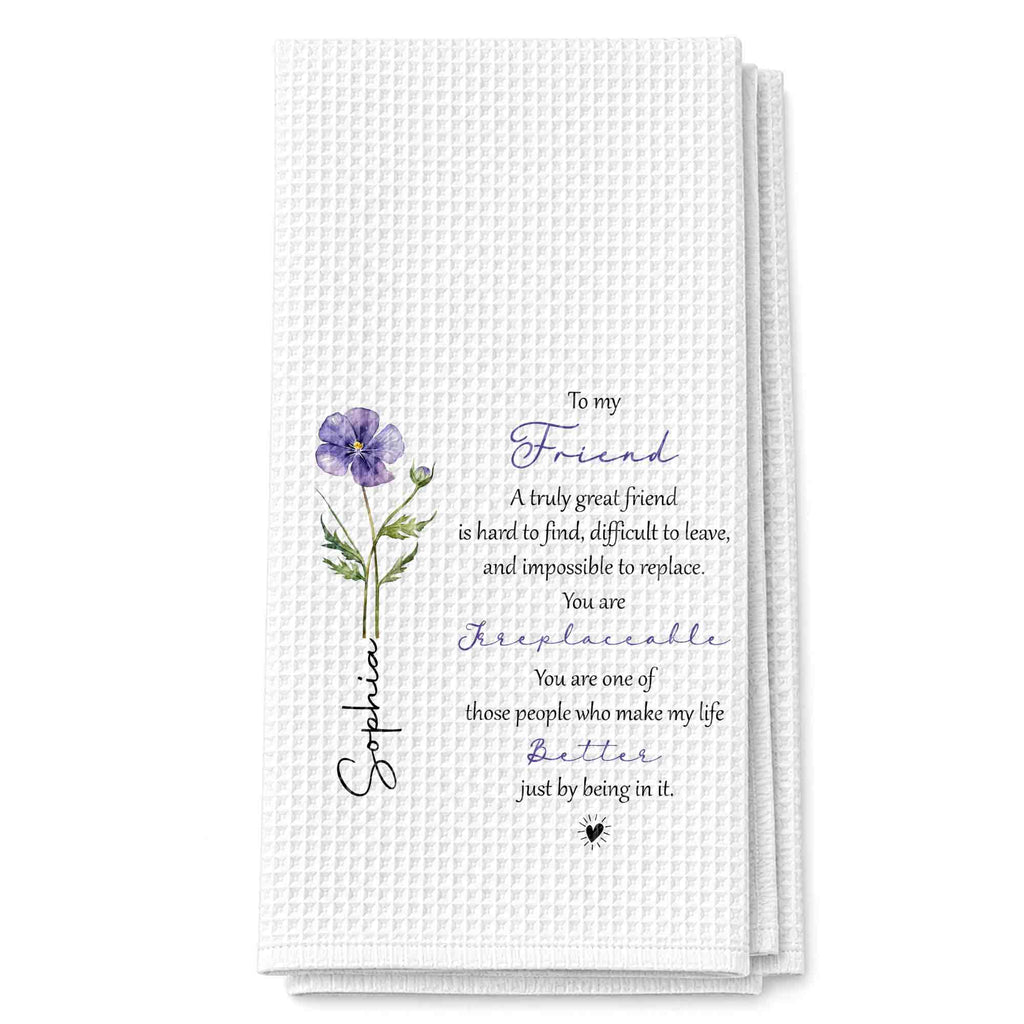 Personalized Kitchen Towel Custom Birth Flower Gift for Best Friend Kitchen Towel GradoCreations