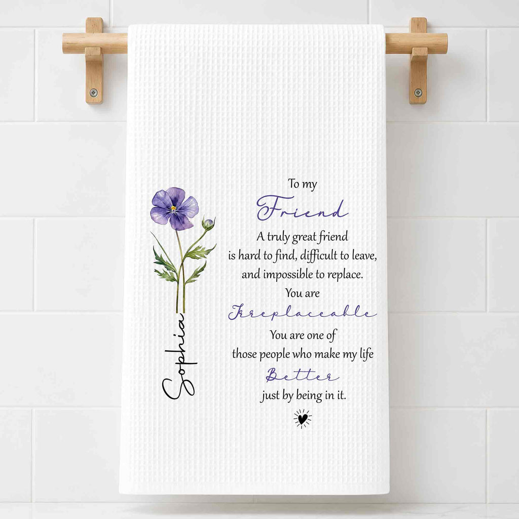 Personalized Kitchen Towel Custom Birth Flower Gift for Best Friend Kitchen Towel GradoCreations