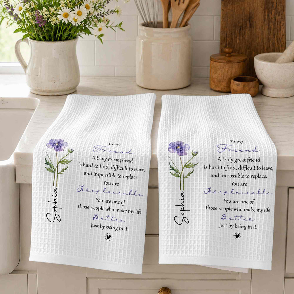 Personalized Kitchen Towel Custom Birth Flower Gift for Best Friend Kitchen Towel GradoCreations