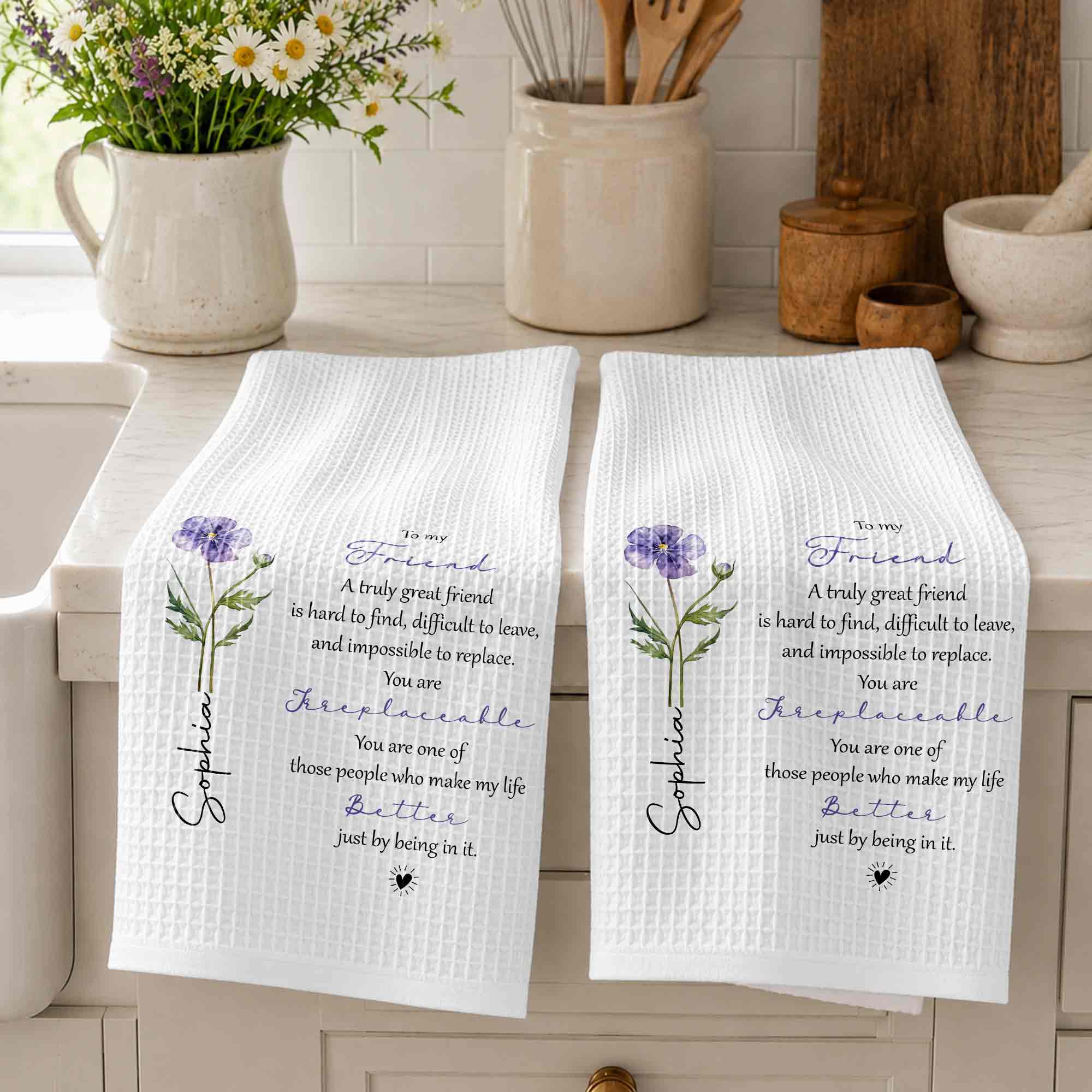 Personalized Kitchen Towel Custom Birth Flower Gift for Best Friend Kitchen Towel GradoCreations