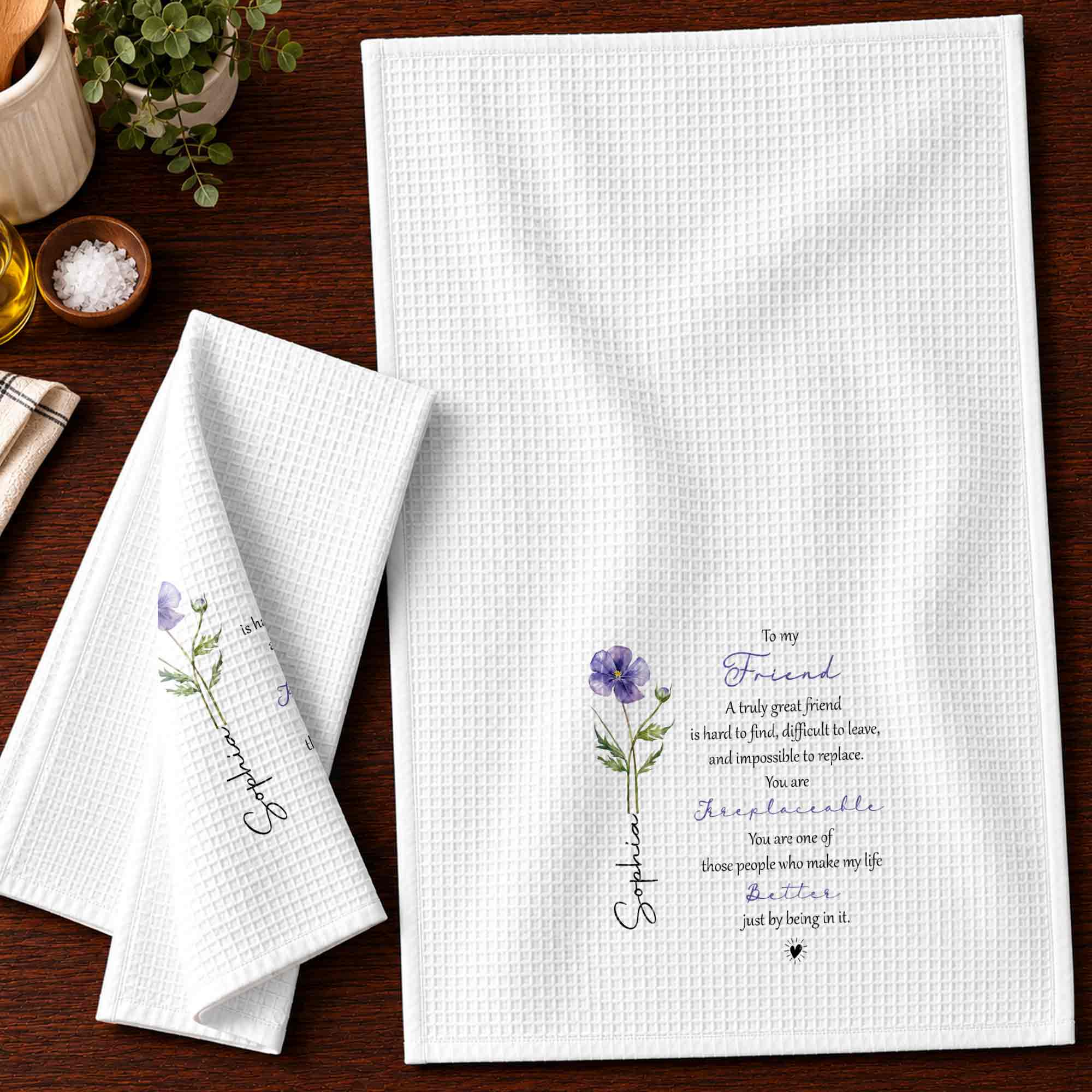 Personalized Kitchen Towel Custom Birth Flower Gift for Best Friend Kitchen Towel GradoCreations