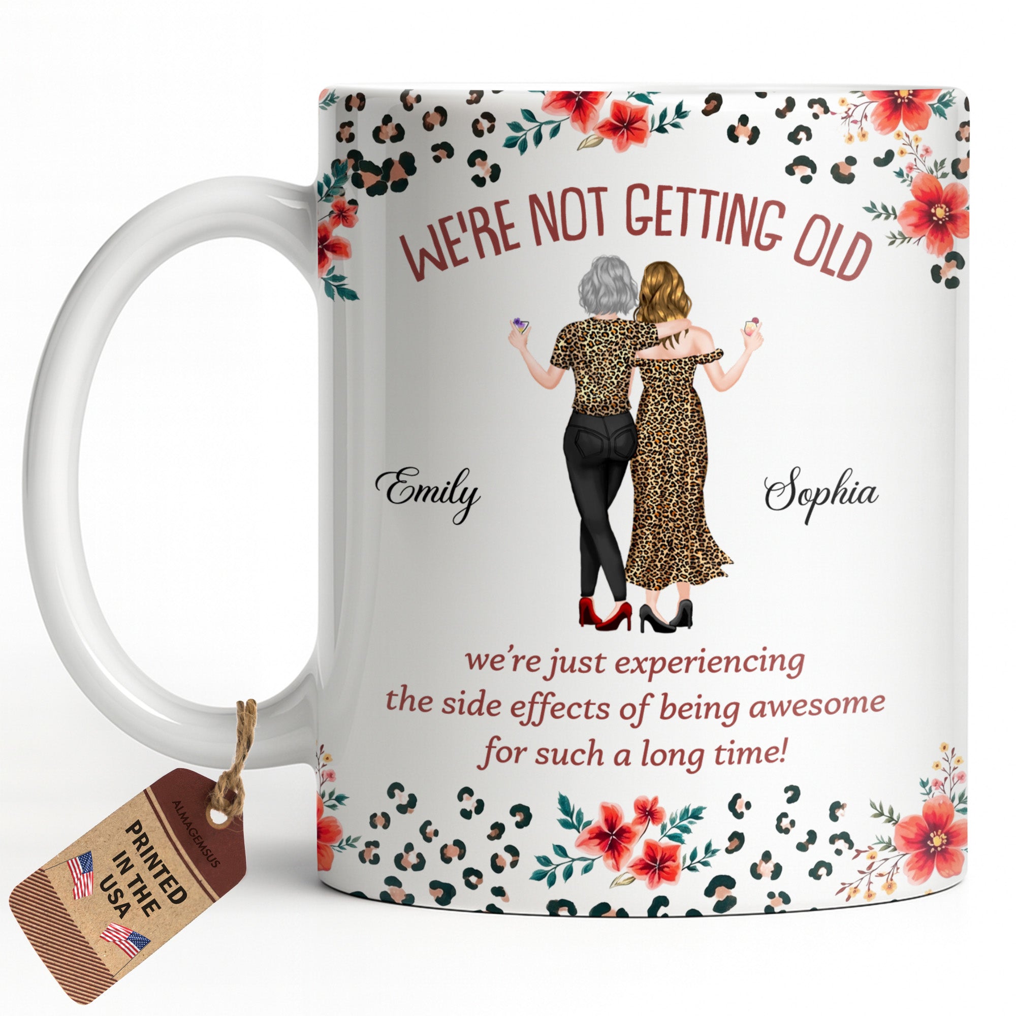 Personalized Leopard Print Coffee Mug Custom Besties Gift for Friends Edge-to-edge Mug GradoCreations