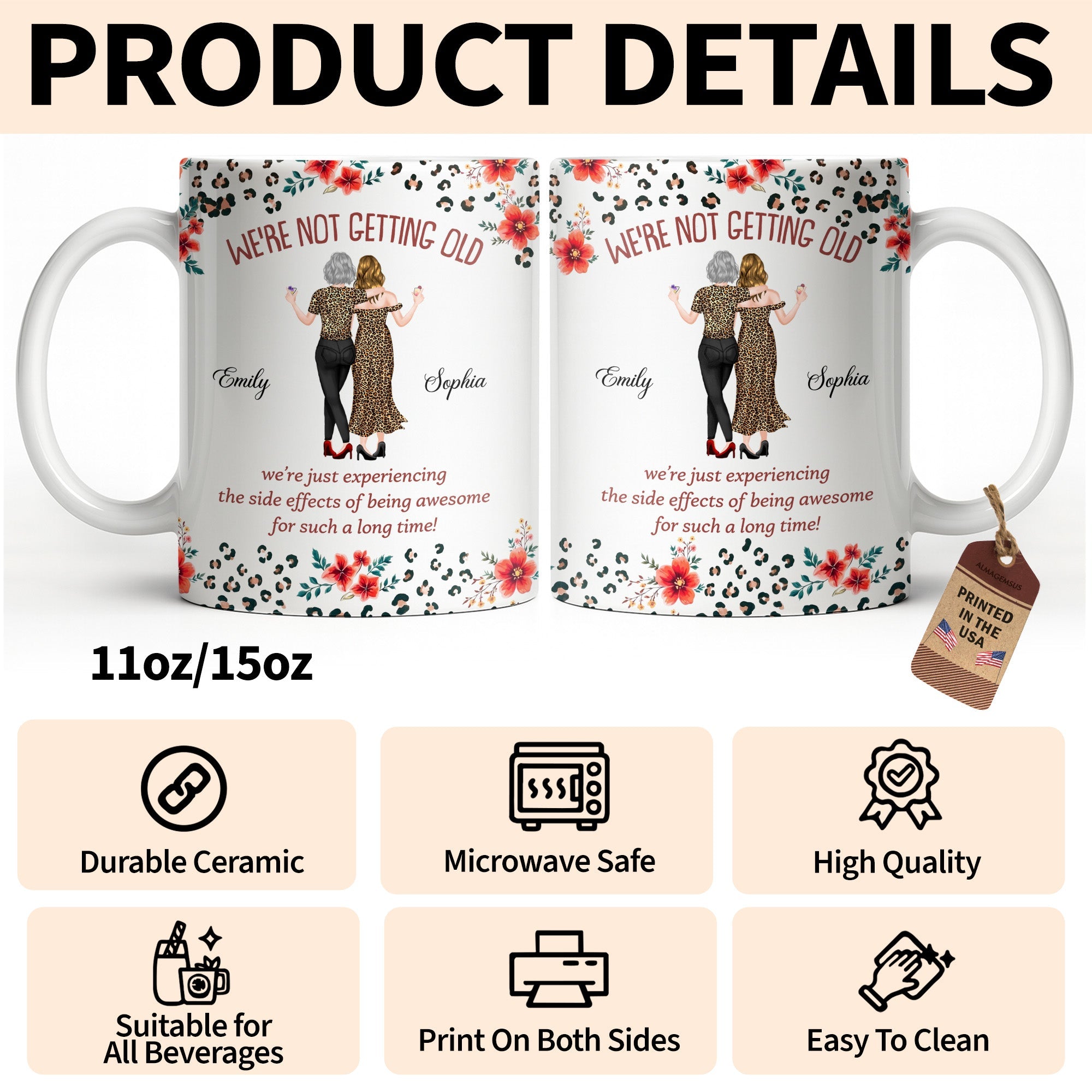 Personalized Leopard Print Coffee Mug Custom Besties Gift for Friends Edge-to-edge Mug GradoCreations