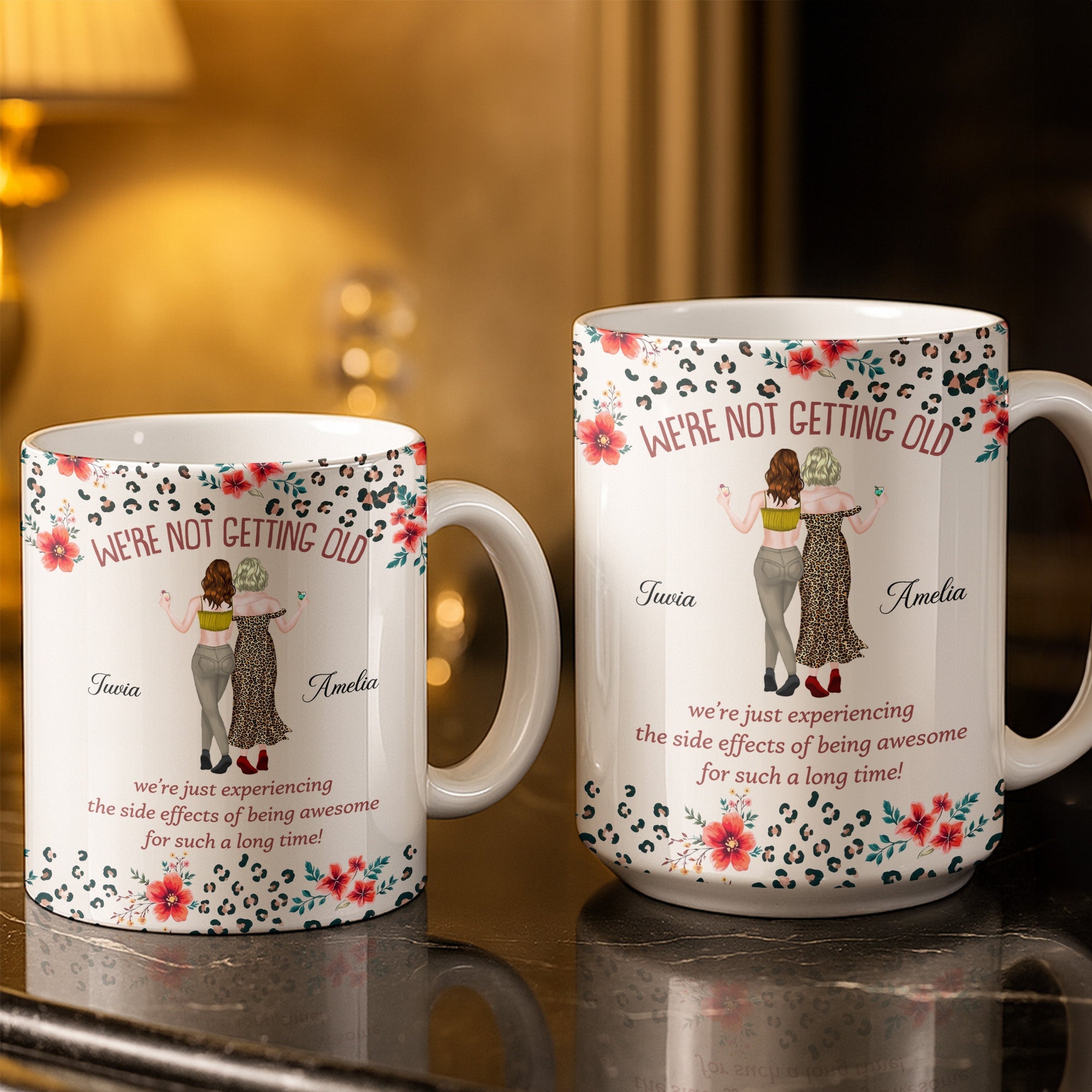 Personalized Leopard Print Coffee Mug Custom Besties Gift for Friends Edge-to-edge Mug GradoCreations