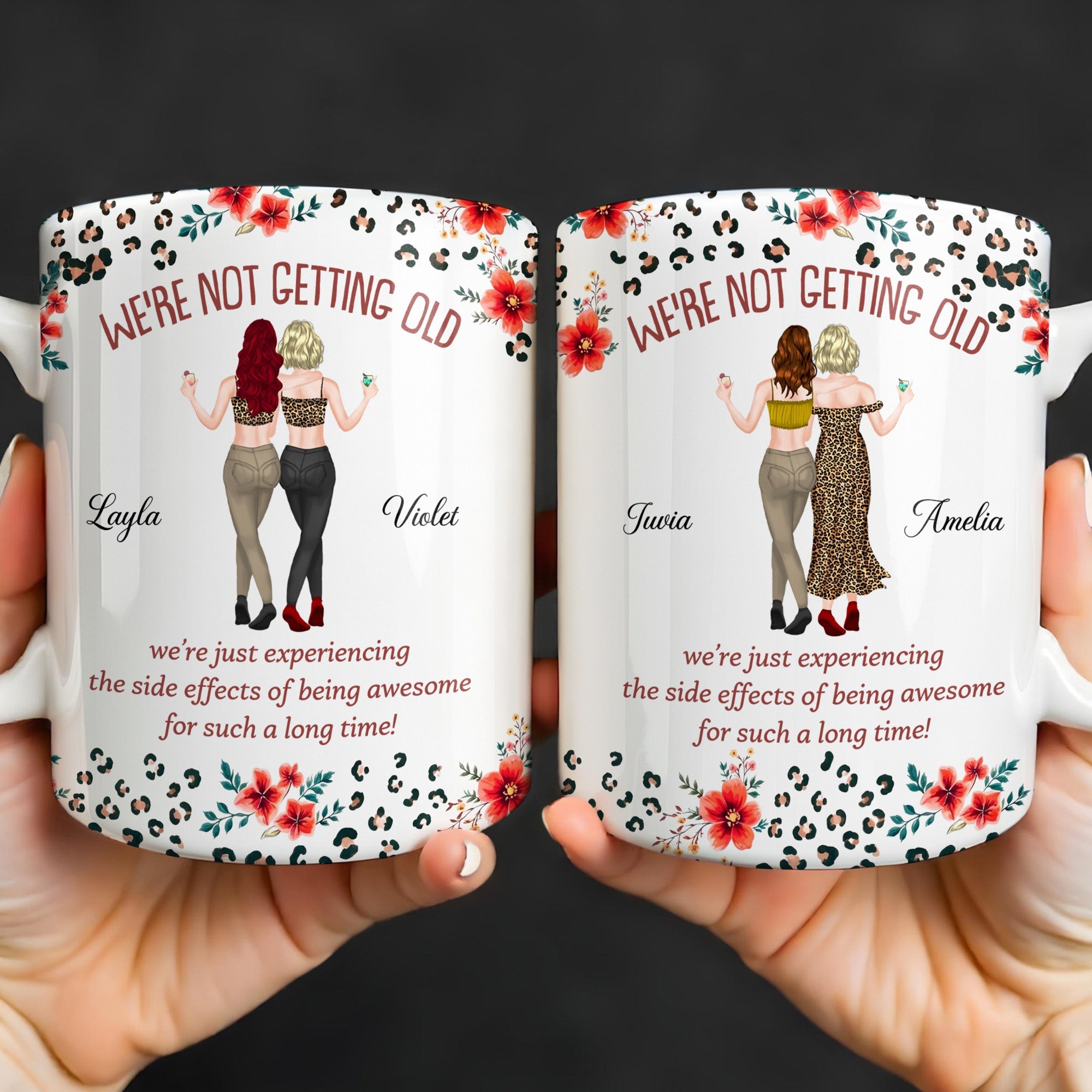 Personalized Leopard Print Coffee Mug Custom Besties Gift for Friends Edge-to-edge Mug GradoCreations