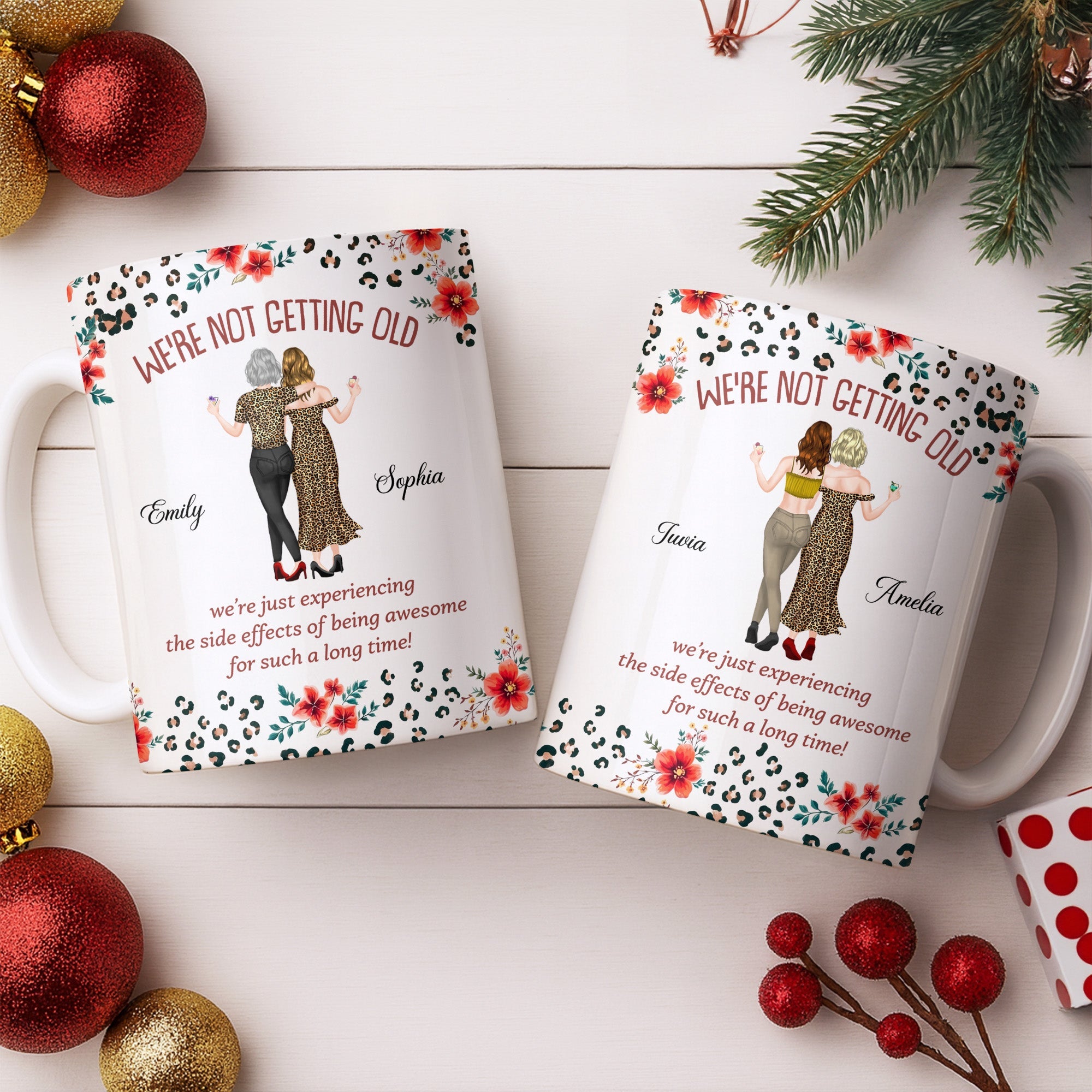 Personalized Leopard Print Coffee Mug Custom Besties Gift for Friends Edge-to-edge Mug GradoCreations