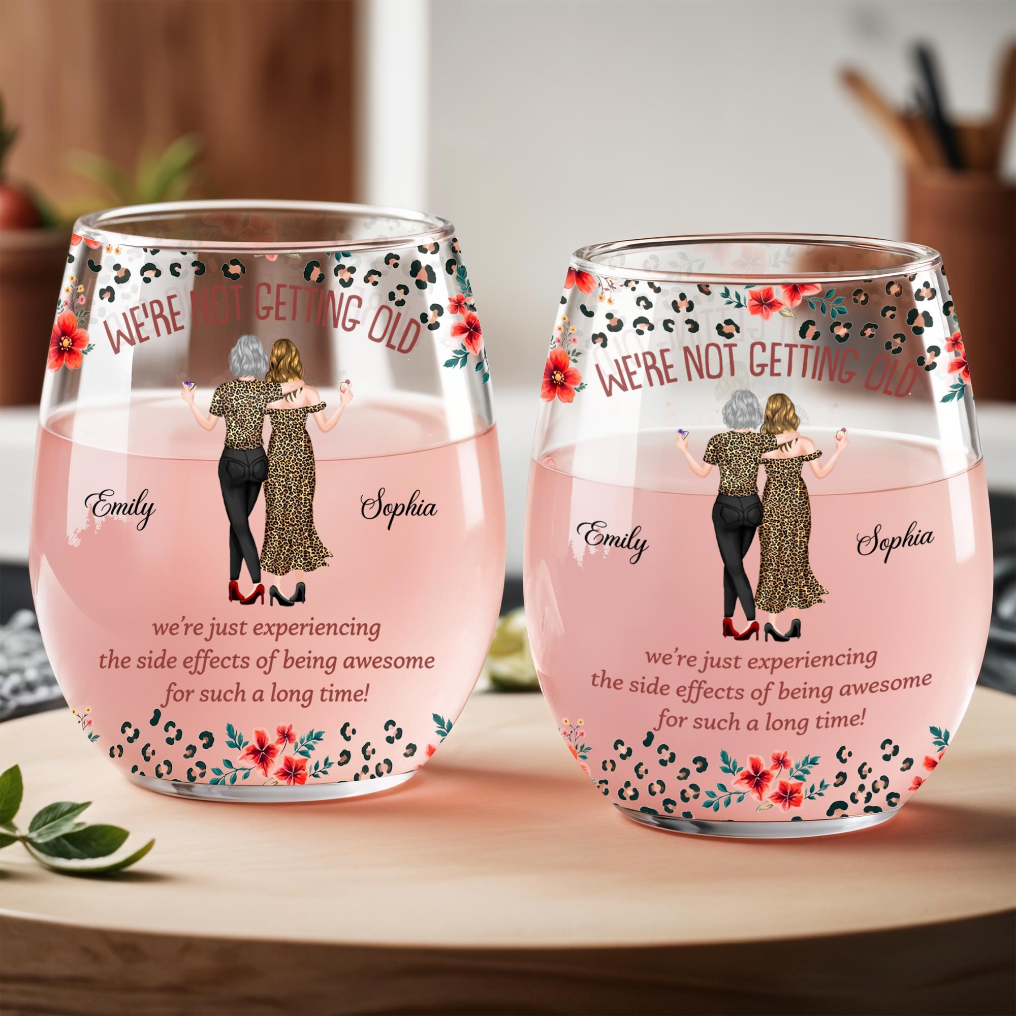 Personalized Stemless Wine Glass Custom BFF Gift Unique Design