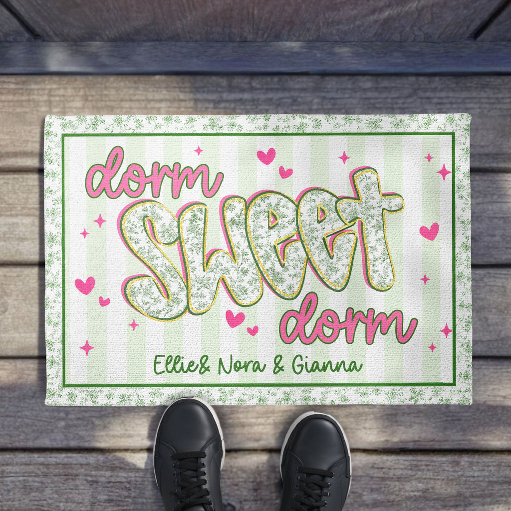 Personalized Floral Stripes Doormat Custom Name Gift for Dorm