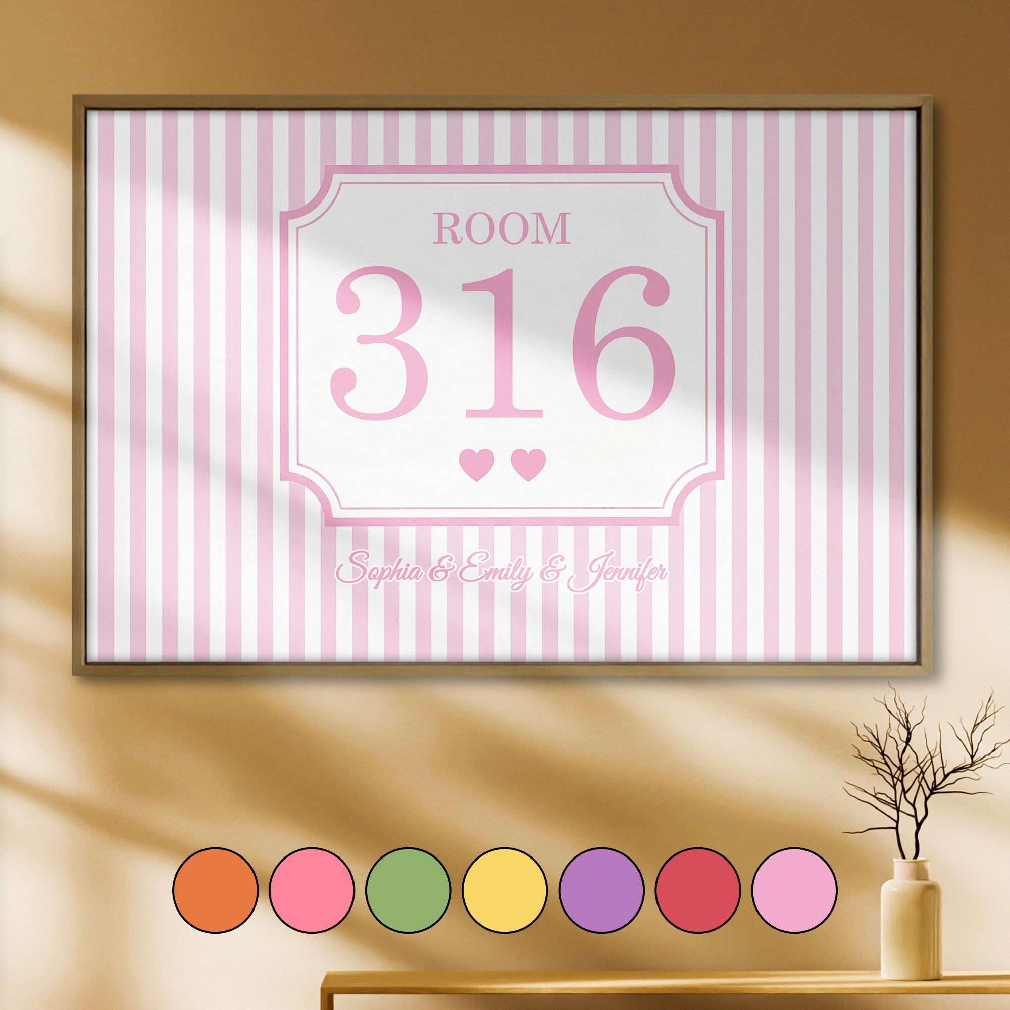 Personalized Dorm Room Poster Custom Name Hearts Stripes