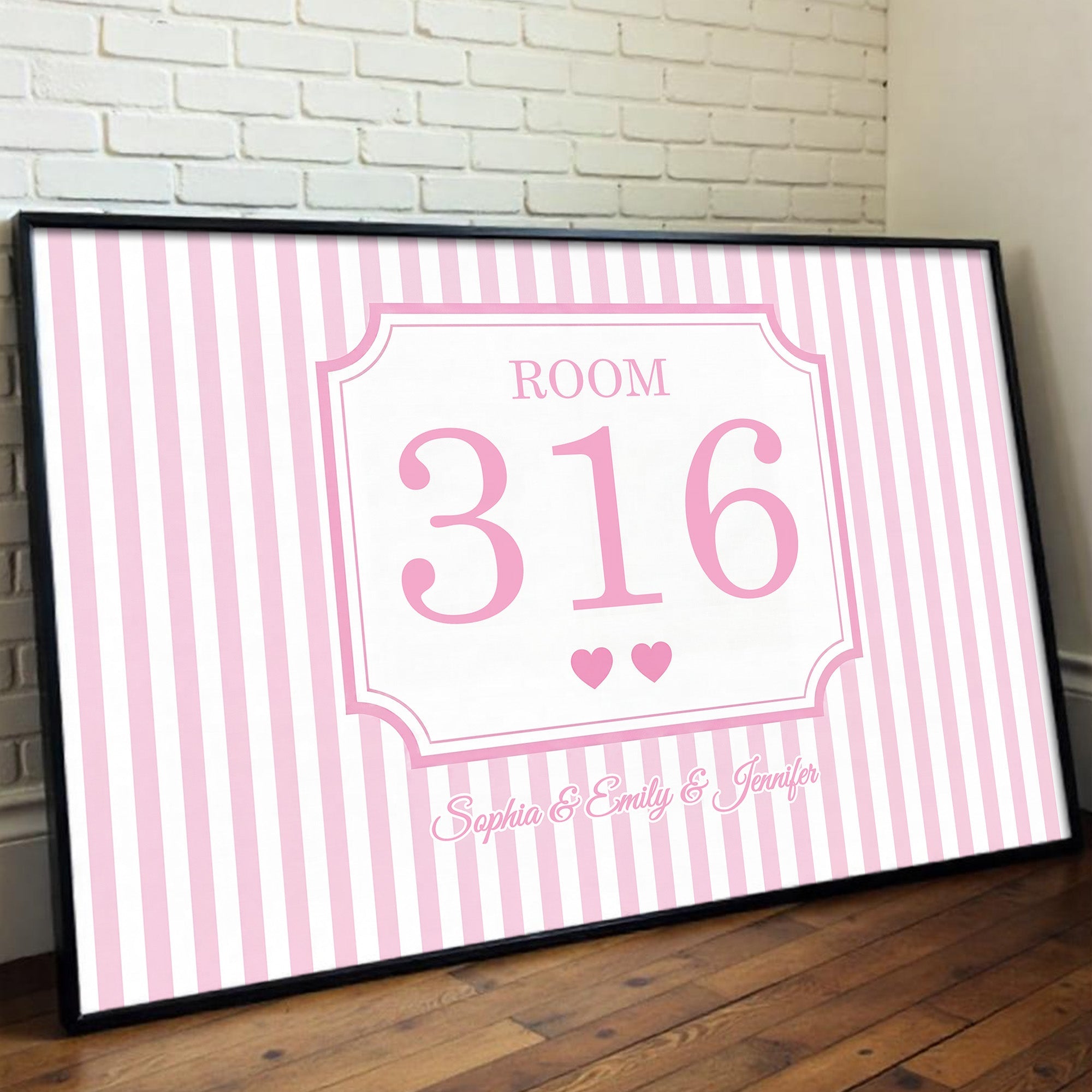 Personalized Dorm Room Poster Custom Name Hearts Stripes
