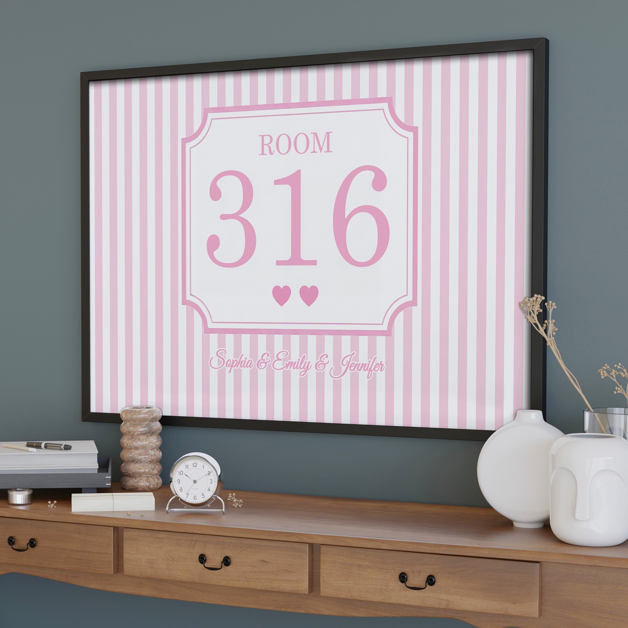 Personalized Dorm Room Poster Custom Name Hearts Stripes