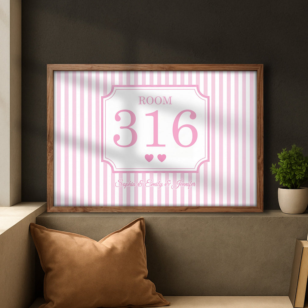 Personalized Dorm Room Poster Custom Name Hearts Stripes