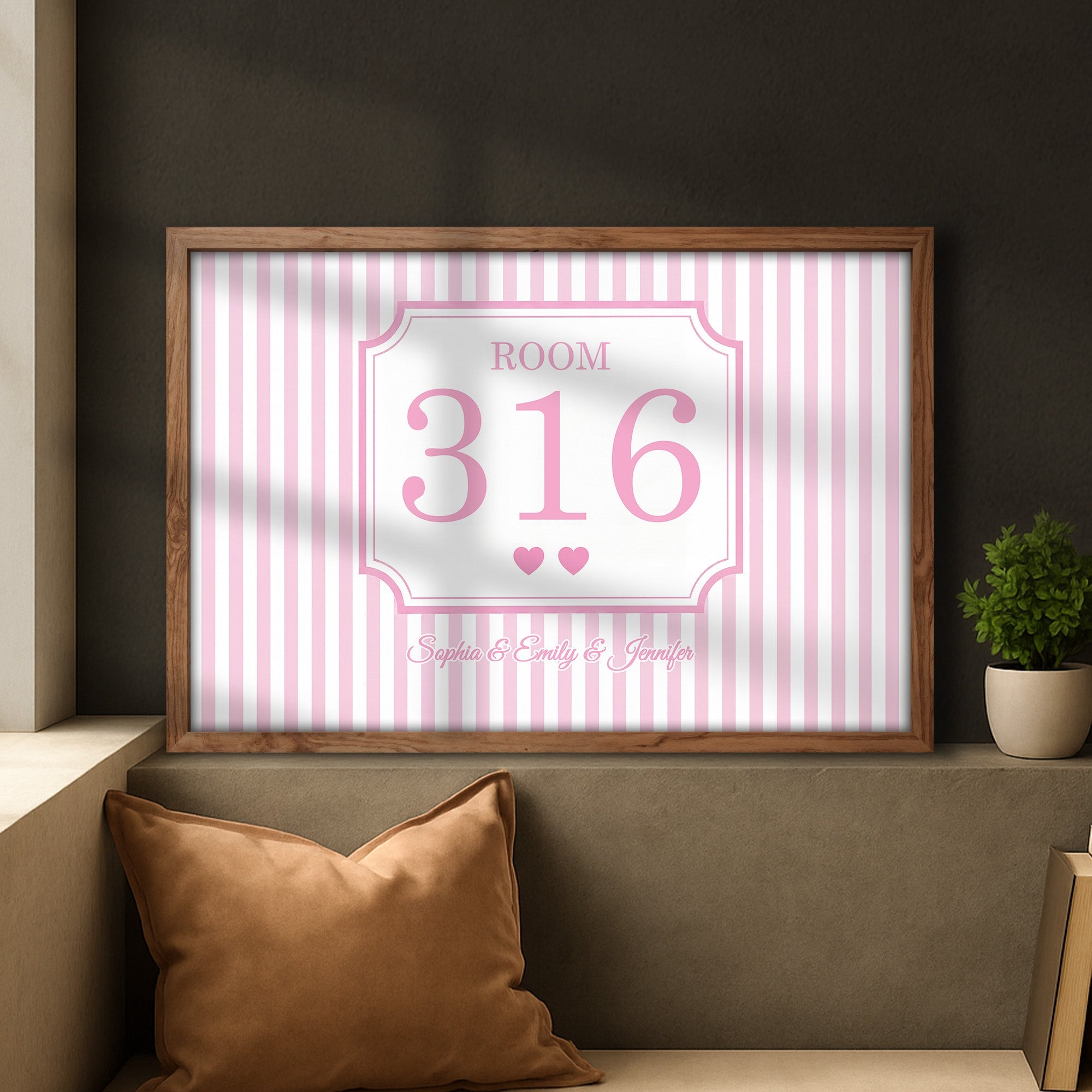 Personalized Dorm Room Poster Custom Name Hearts Stripes