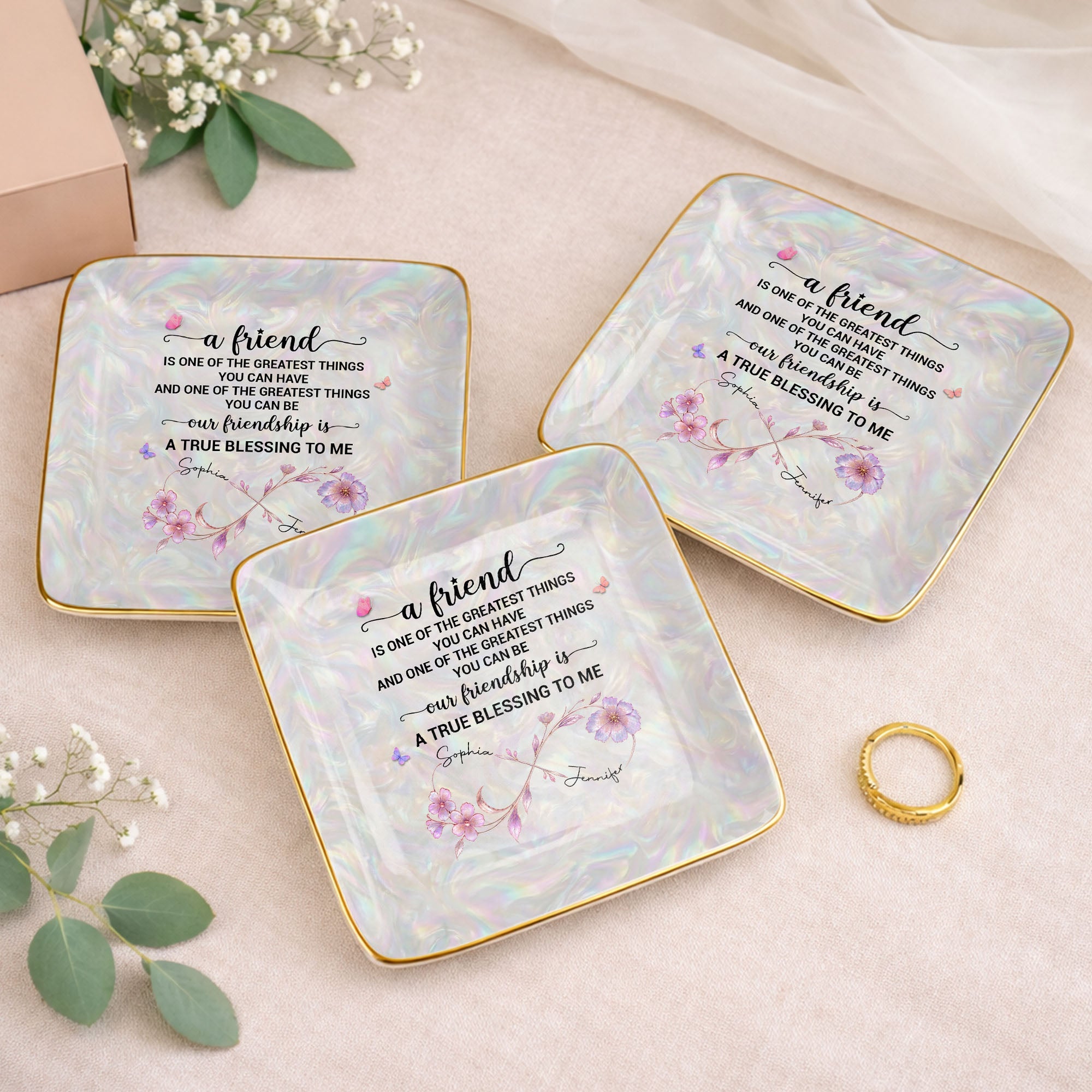 Personalized Infinity Flower Jewelry Dish Custom Name Gift for Friends