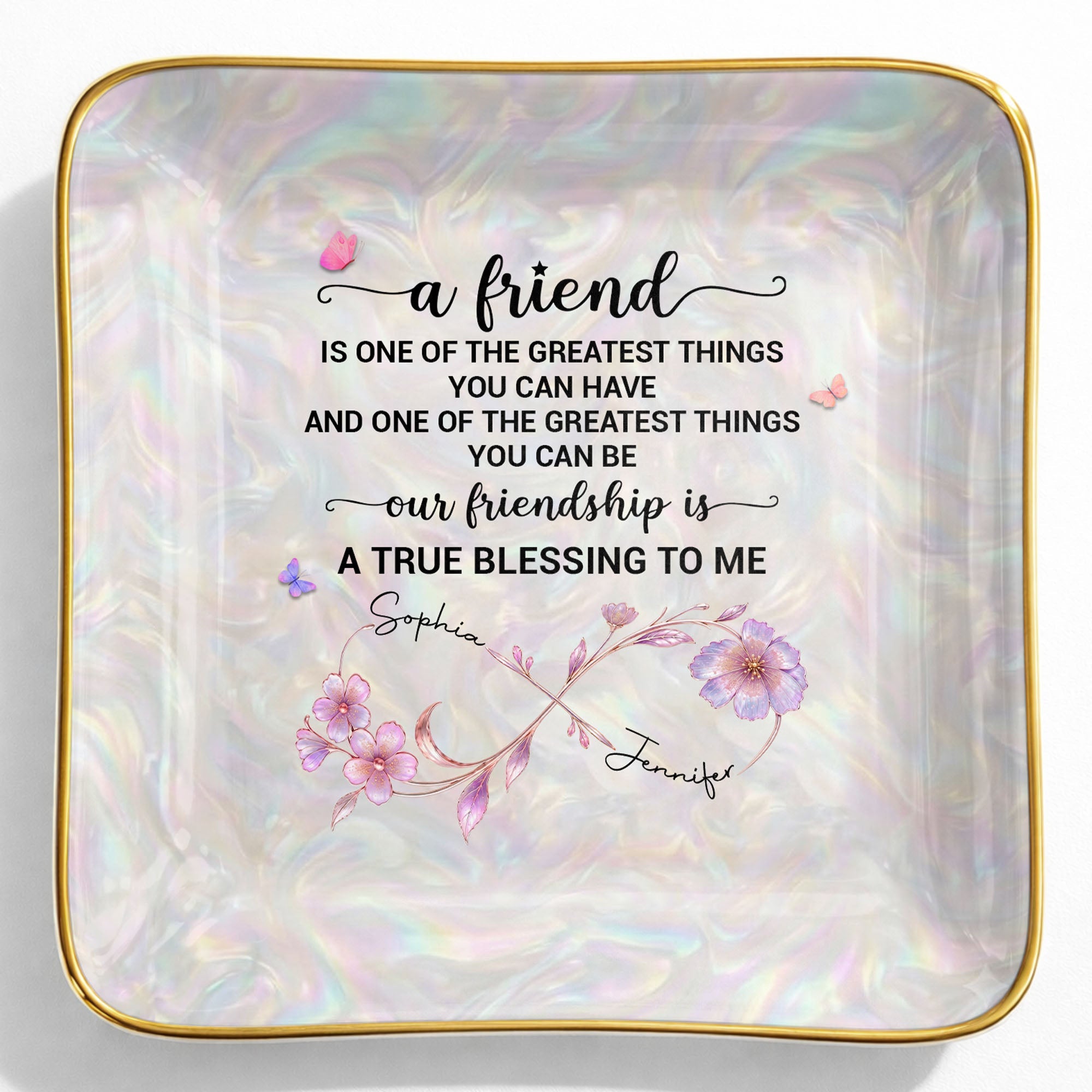 Personalized Infinity Flower Jewelry Dish Custom Name Gift for Friends