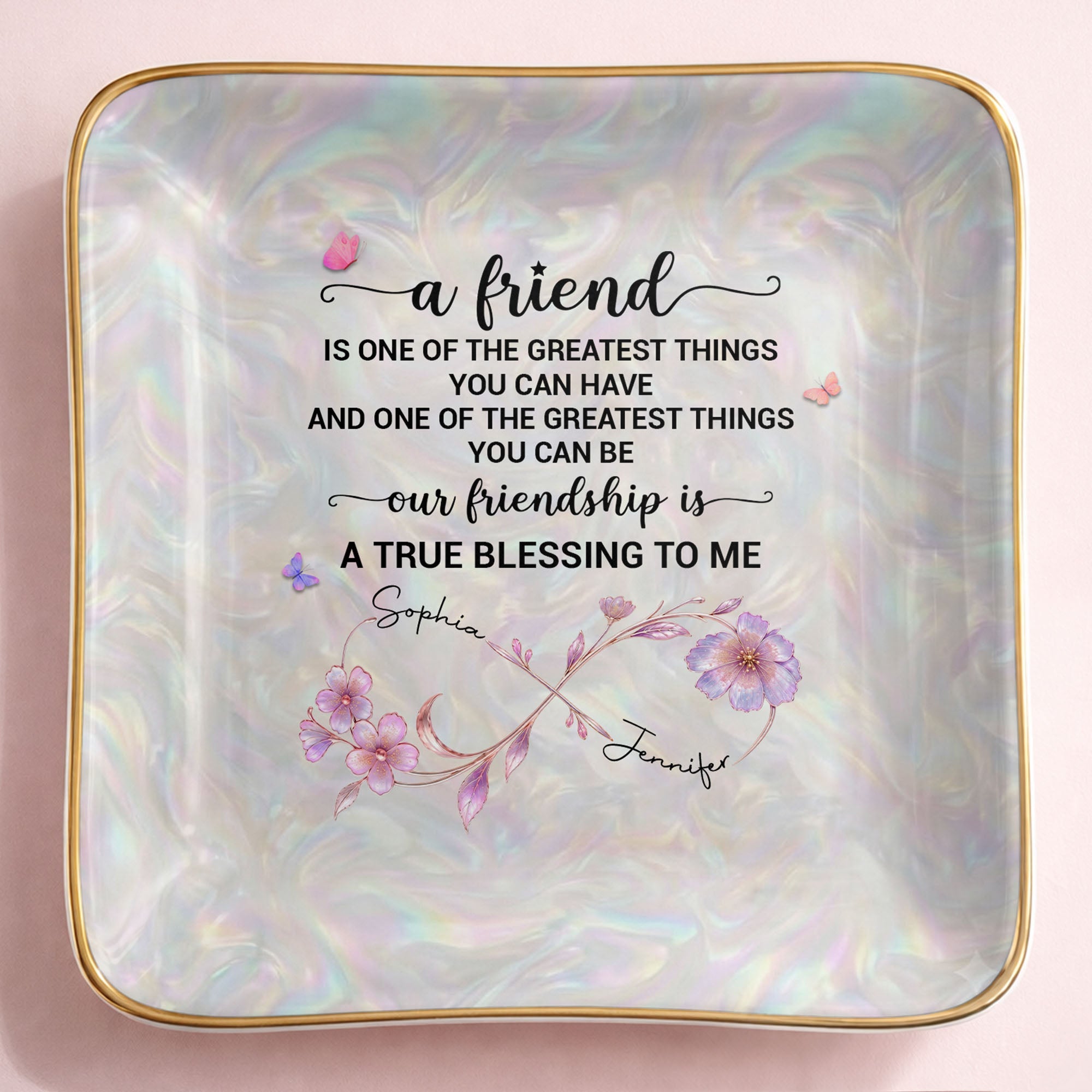 Personalized Infinity Flower Jewelry Dish Custom Name Gift for Friends