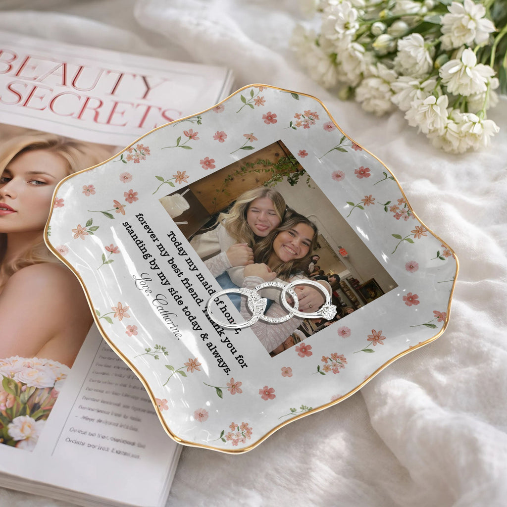 Personalized Lace Jewelry Dish Custom Photo Gift for Best Friend