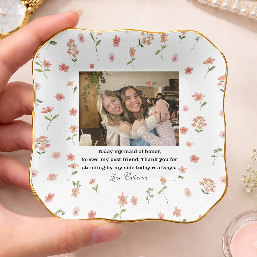 Personalized Lace Jewelry Dish Custom Photo Gift for Best Friend