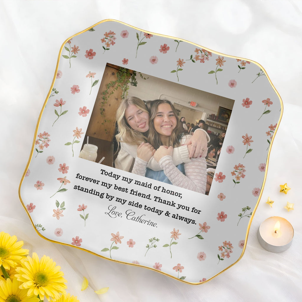 Personalized Lace Jewelry Dish Custom Photo Gift for Best Friend